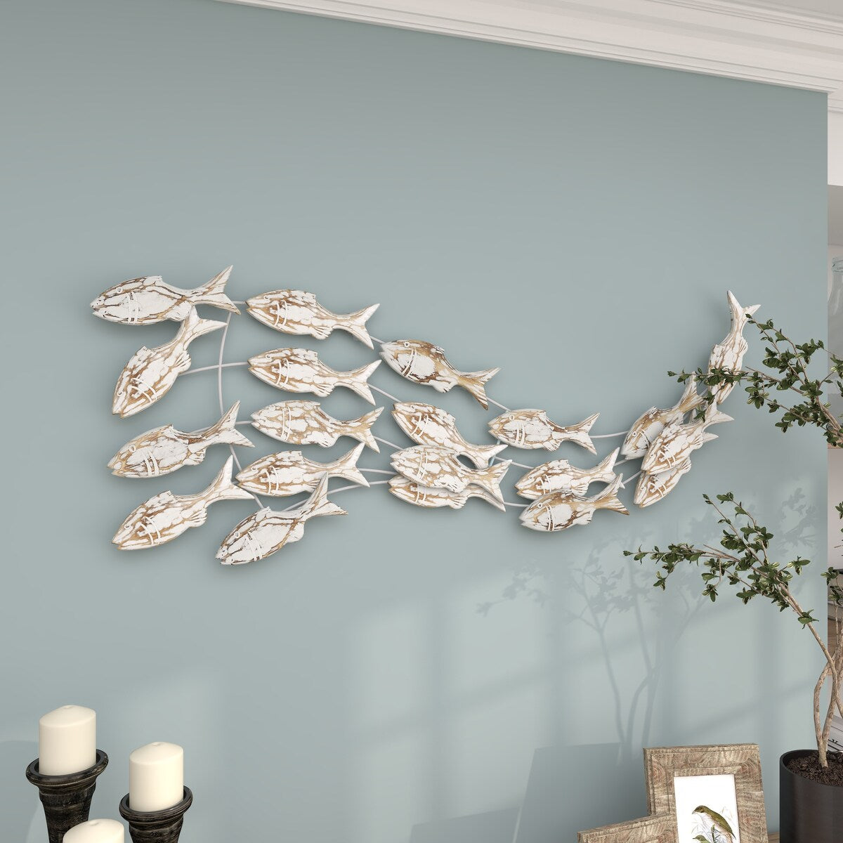 Wood Fish Handmade Swimming Home Wall Decor with Brown Distressing - White - Roche River Decor