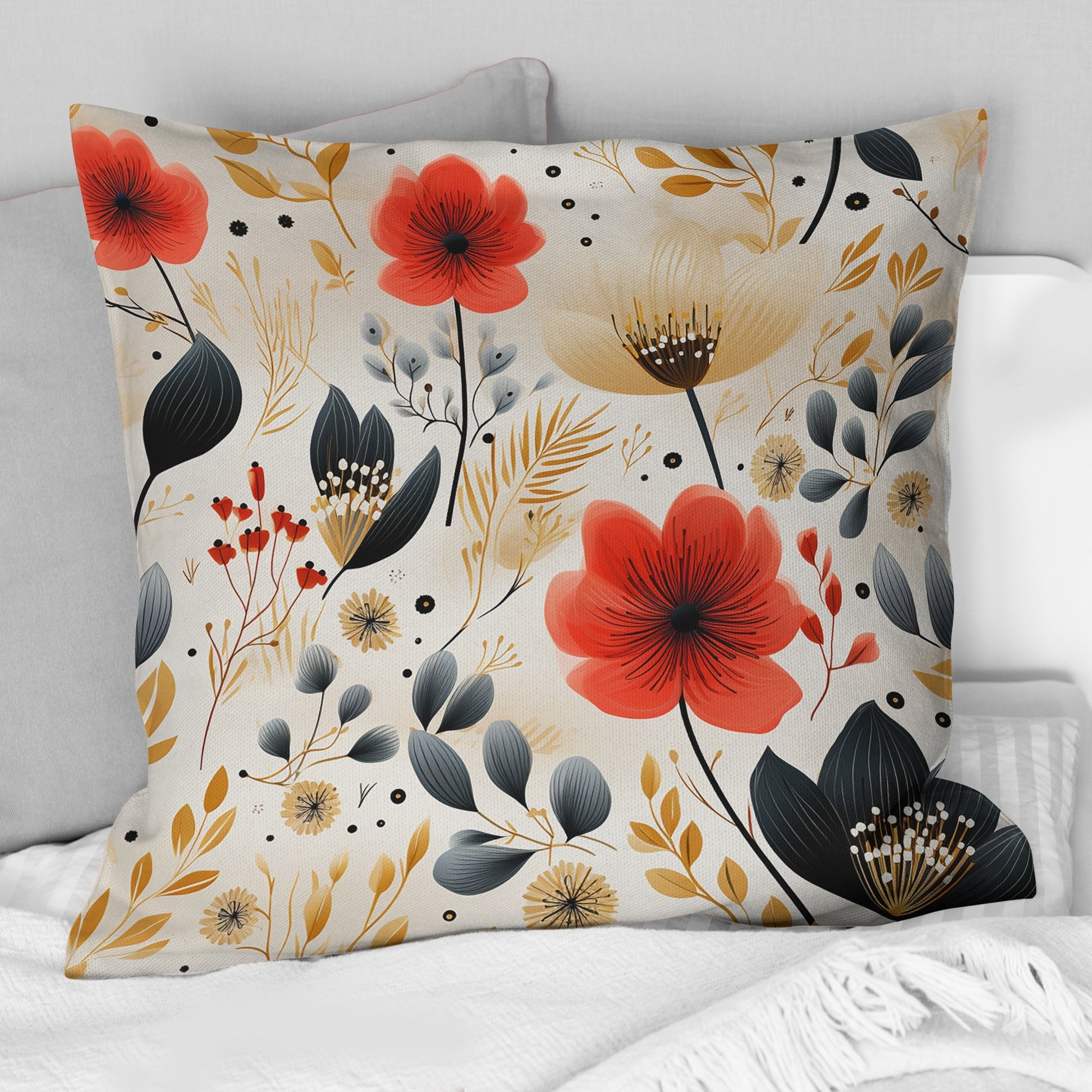 Designart Watercolor Whimsy Coral Floral Pattern Floral Printed Throw Pillow