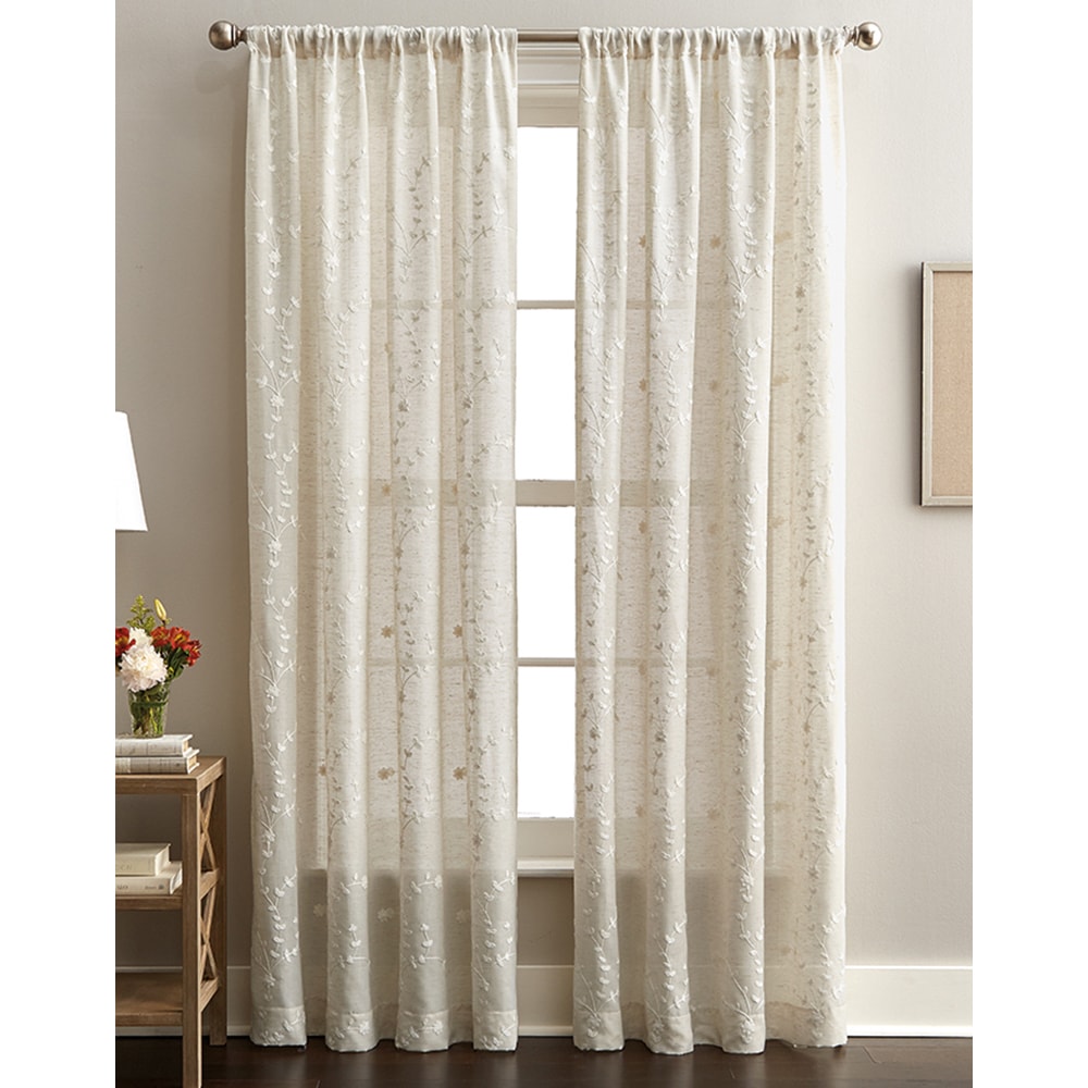 Lynette Floral Embroidered Rod Pocket Curtain Panel