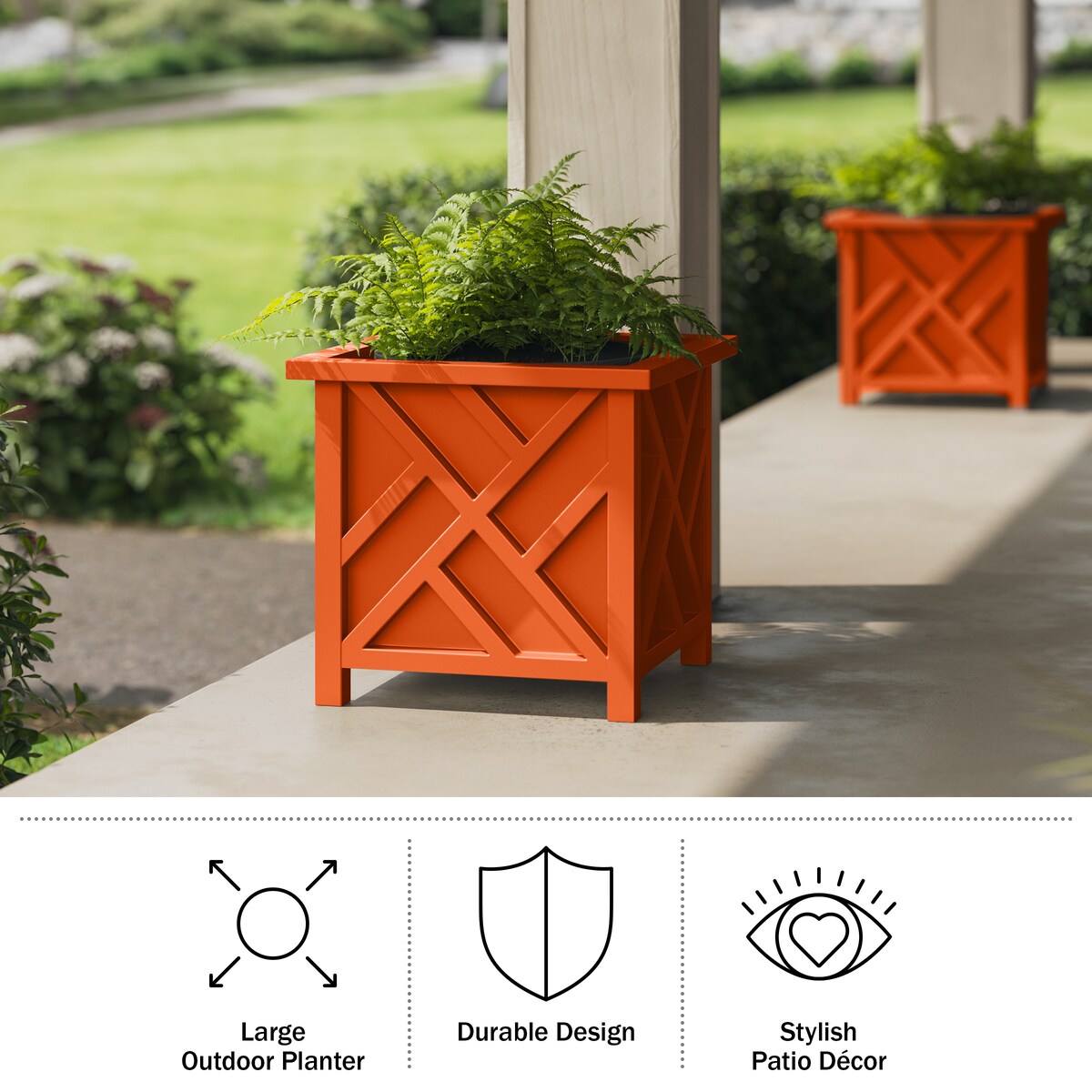 Lattice Design Planter Box - 15.5-Inch-Square Decorative Outdoor Flower or Plant Pot by Pure Garden (Terracotta) - Large