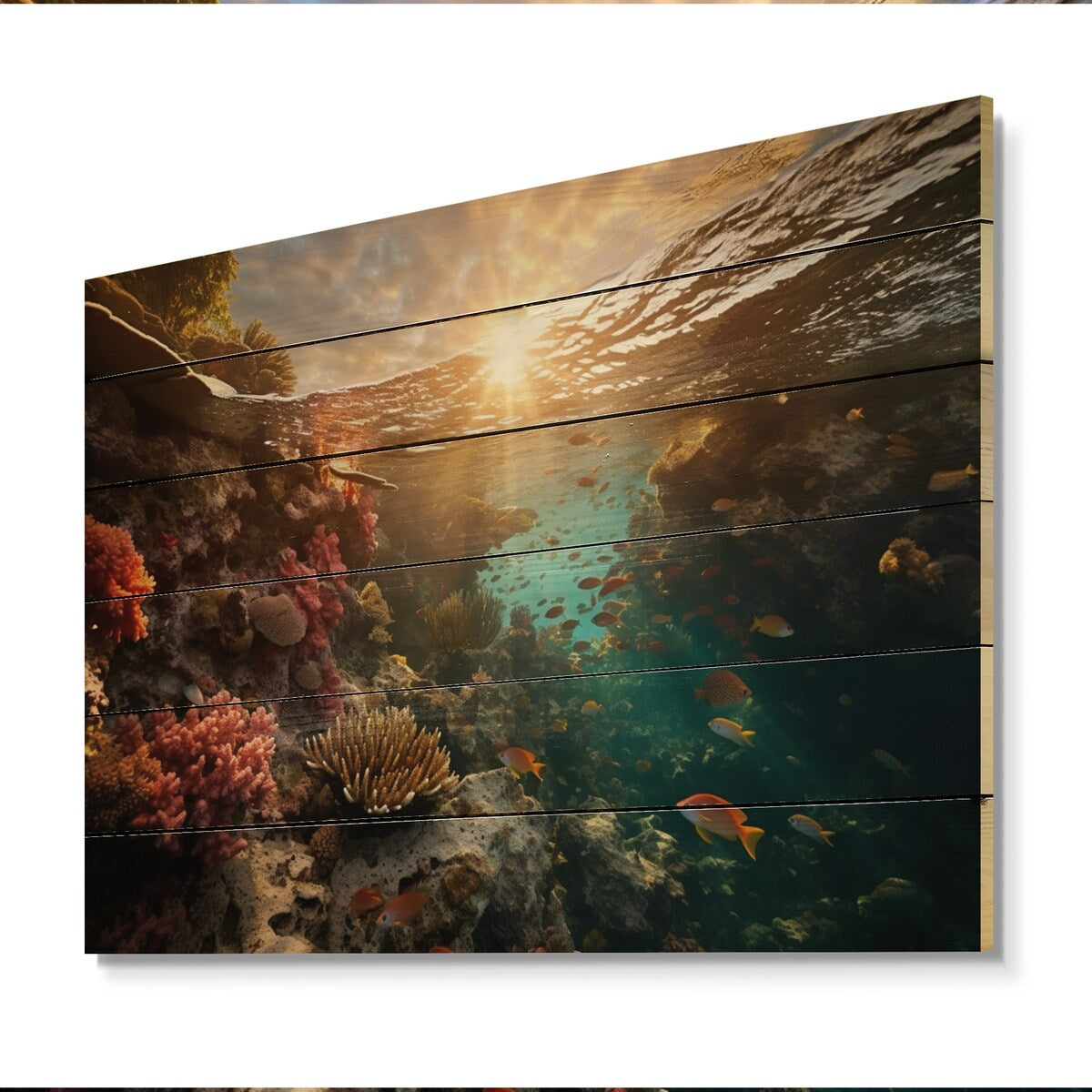 Designart Coastal Coral Beauty I Coastal Print on Natural Pine Wood