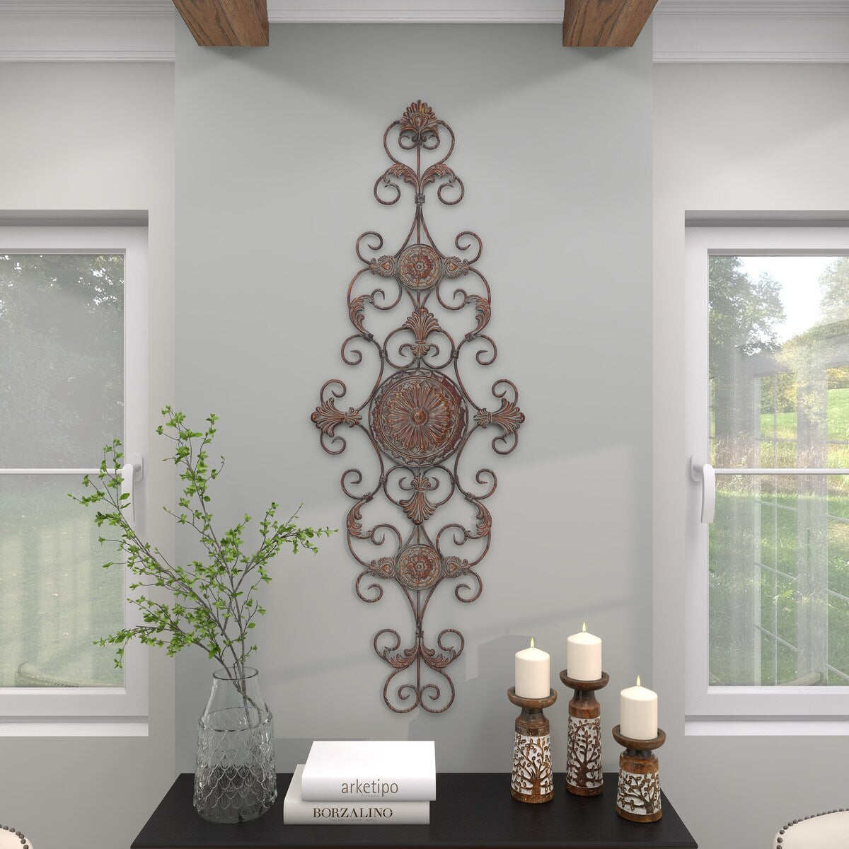 Metal Scroll Home Wall Decor - Brown - Roche River Decor