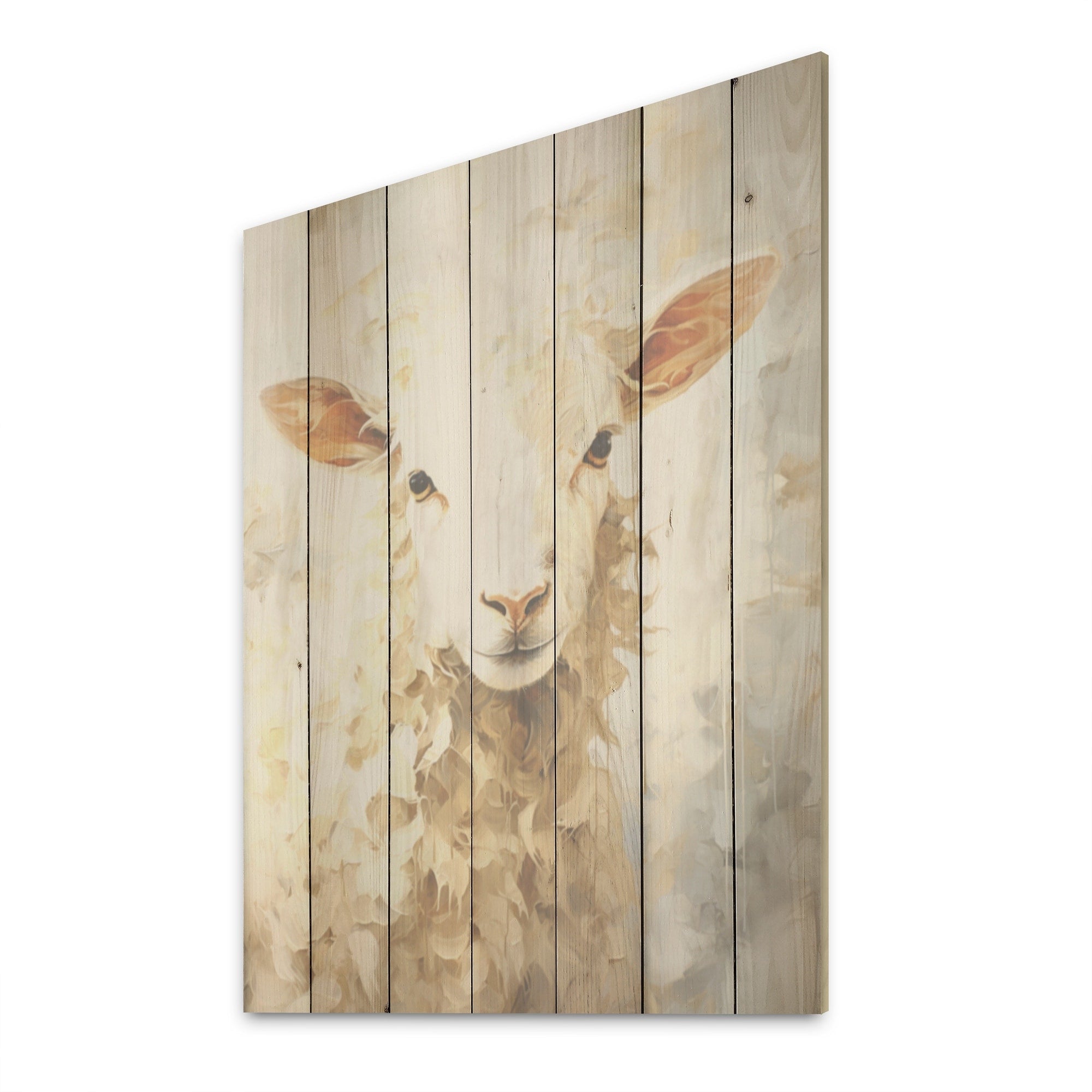 Designart Sheep Portrait Farm Wood Wall Decor - Country Beige Wood Panel On Natural Pine Wood