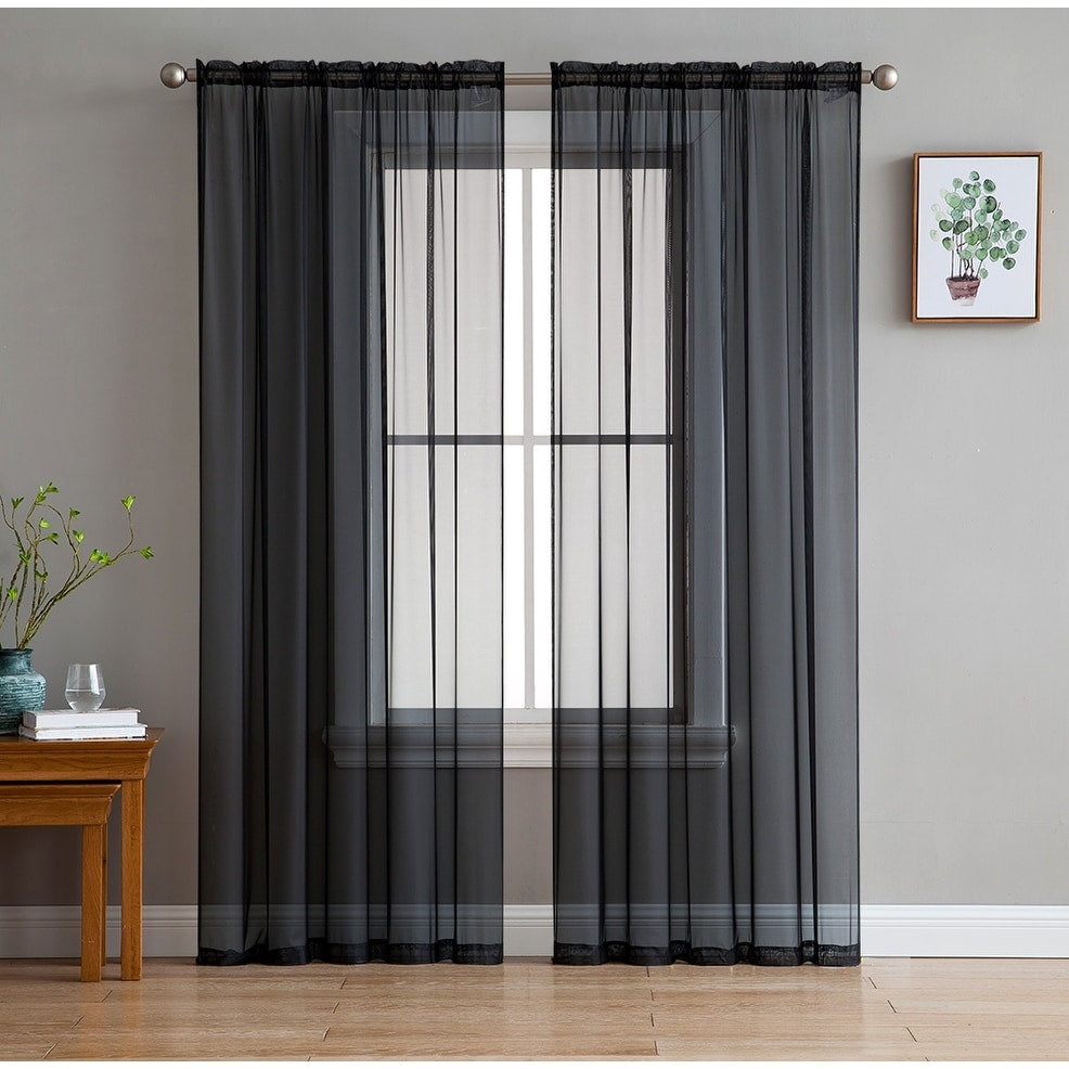 HLC.me Sheer Voile Window Treatment Rod Pocket Curtain Panels for Bedroom, Living Room, Kitchen - Set of 2 panels