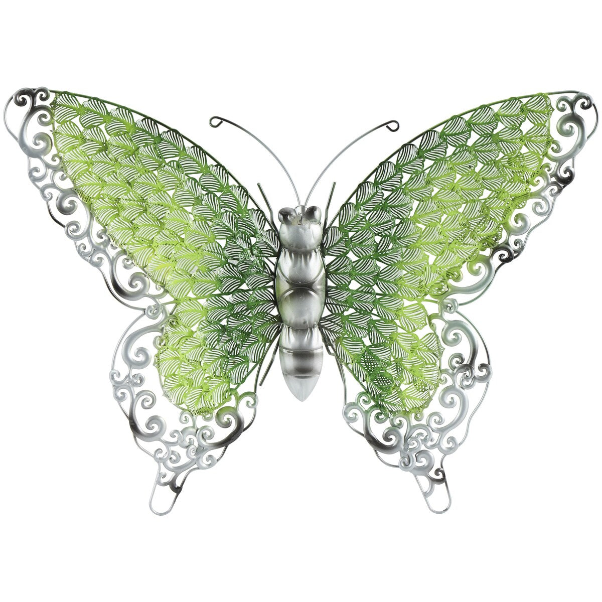 Metal Butterfly Indoor Outdoor Home Wall Decor - Silver, Green, Pink - Roche River Decor