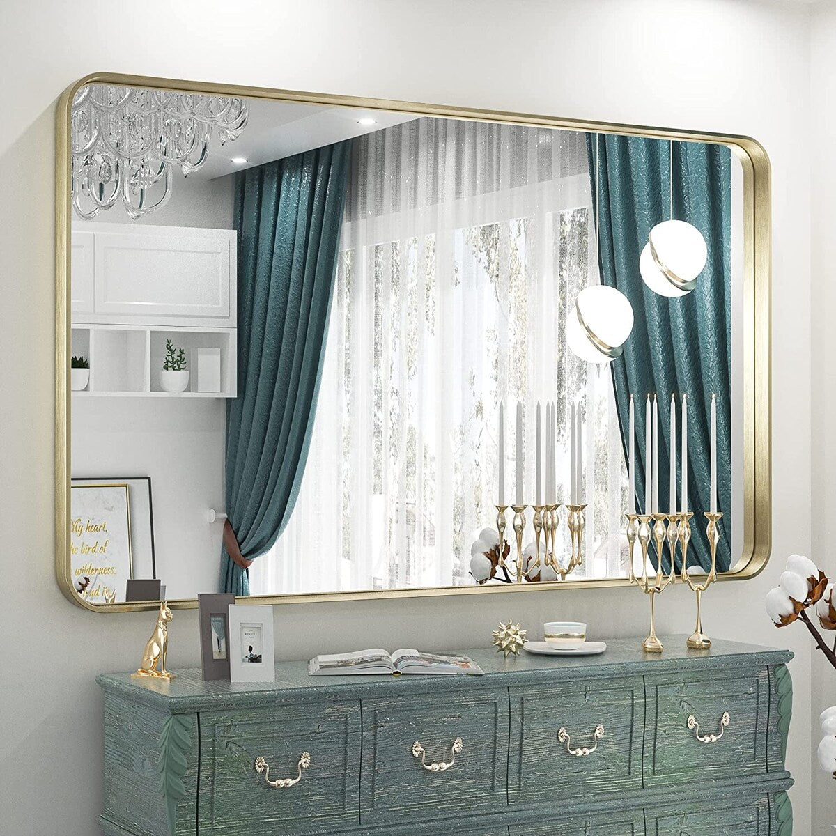 TETOTE Modern Metal Frame Wall Mounted Bathroom Vanity Mirror