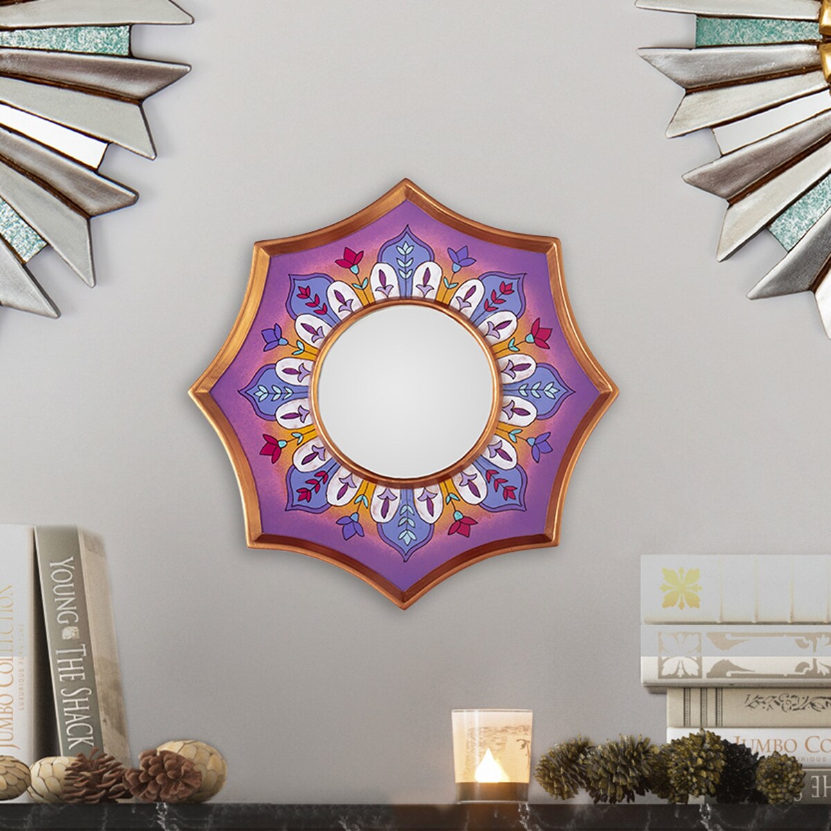 Novica Handmade Lilac Star Reverse Painted Glass Mirror