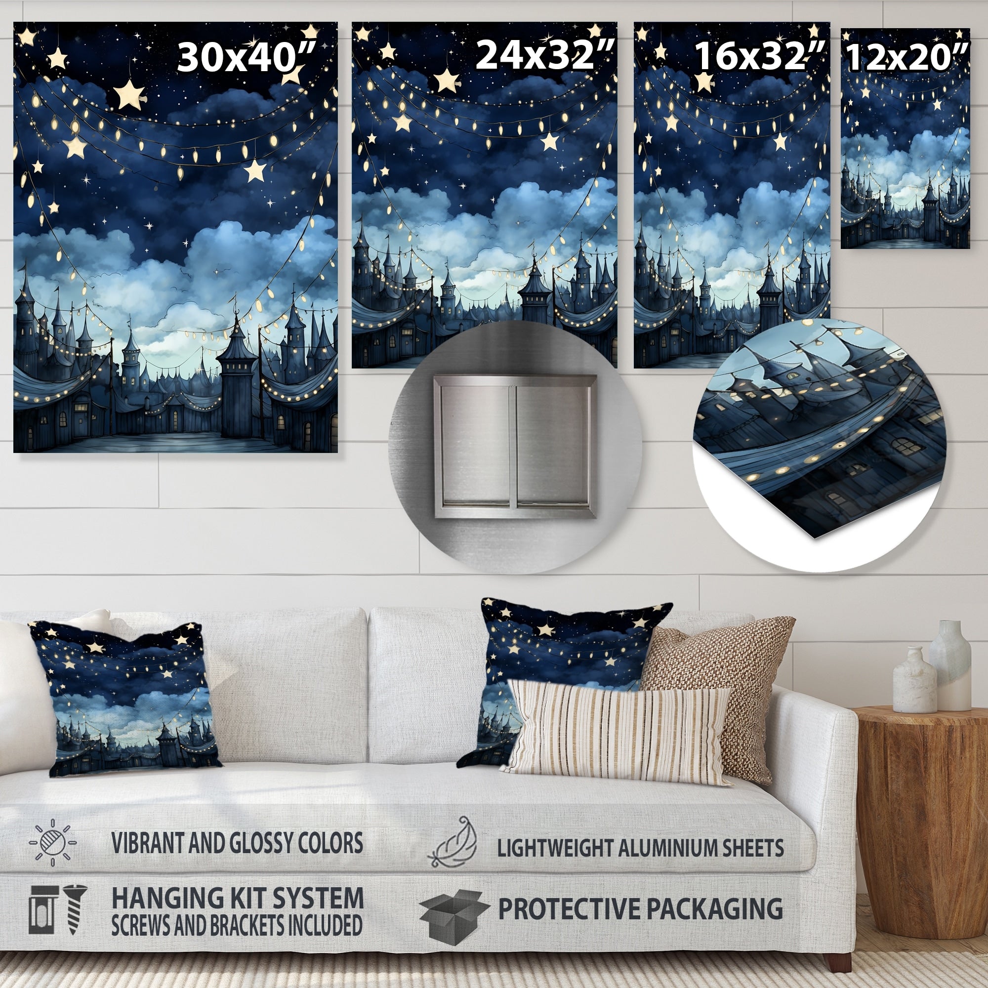 Designart Child Nursery Starry Night II Nursery'S Metal Wall Art - Blue Metal Wall Décor Nursery Metal Art Work