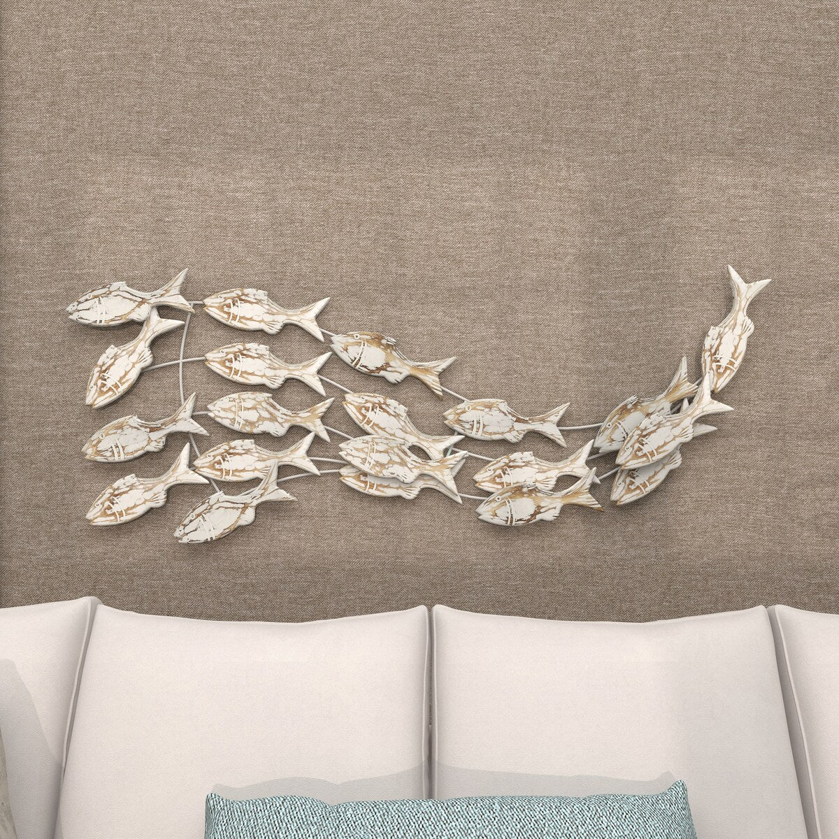 Wood Fish Handmade Swimming Home Wall Decor with Brown Distressing - White - Roche River Decor