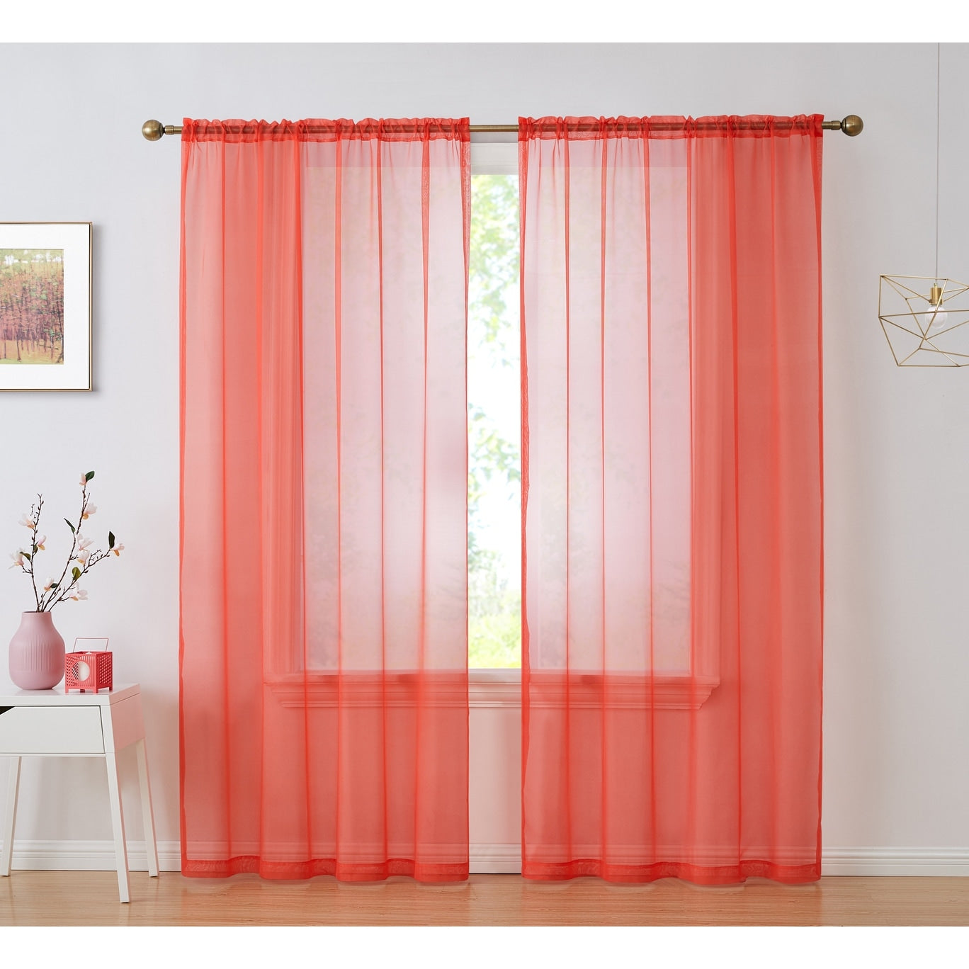 HLC.me Sheer Voile Window Treatment Rod Pocket Curtain Panels for Bedroom, Living Room, Kitchen - Set of 2 panels