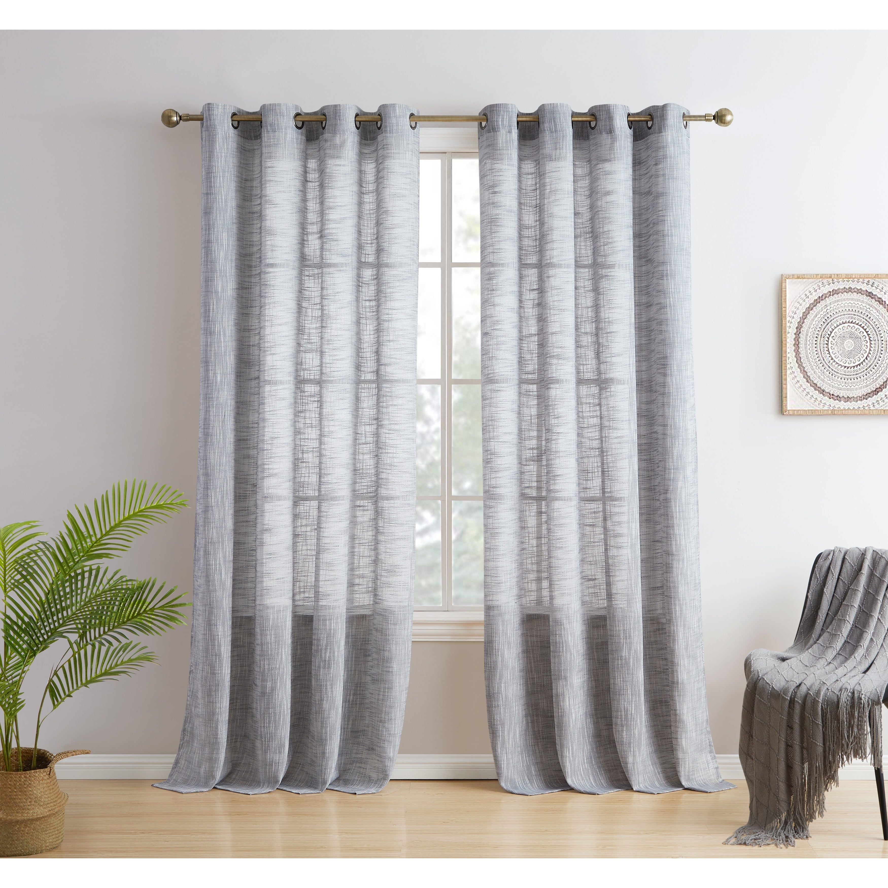 HLC.me Madison Faux Linen Textured Sheer Privacy Sun Light Filtering Window Grommet Thick Curtains Panels, Set of 2