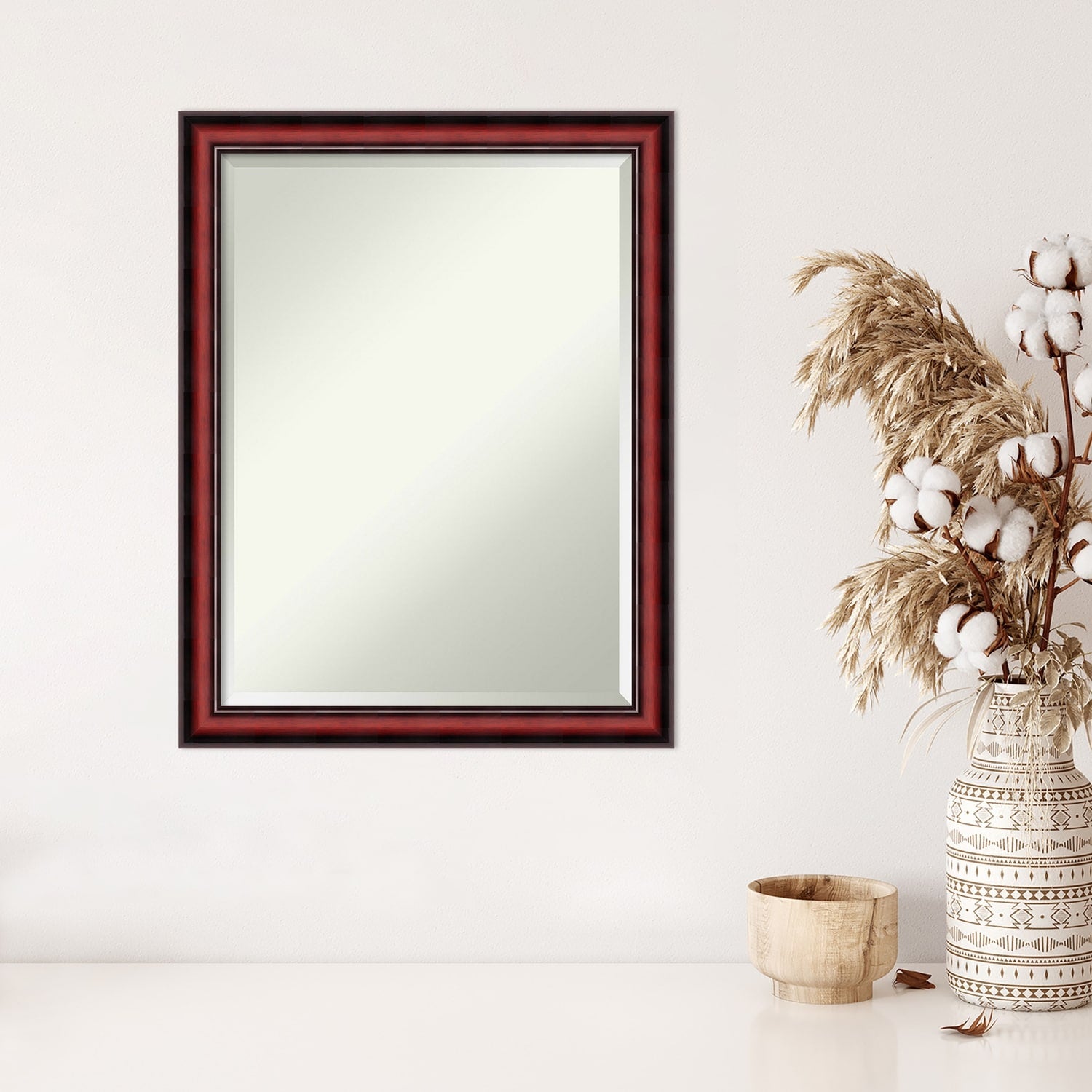 Beveled Wood Wall Mirror - Rubino Cherry Scoop Frame