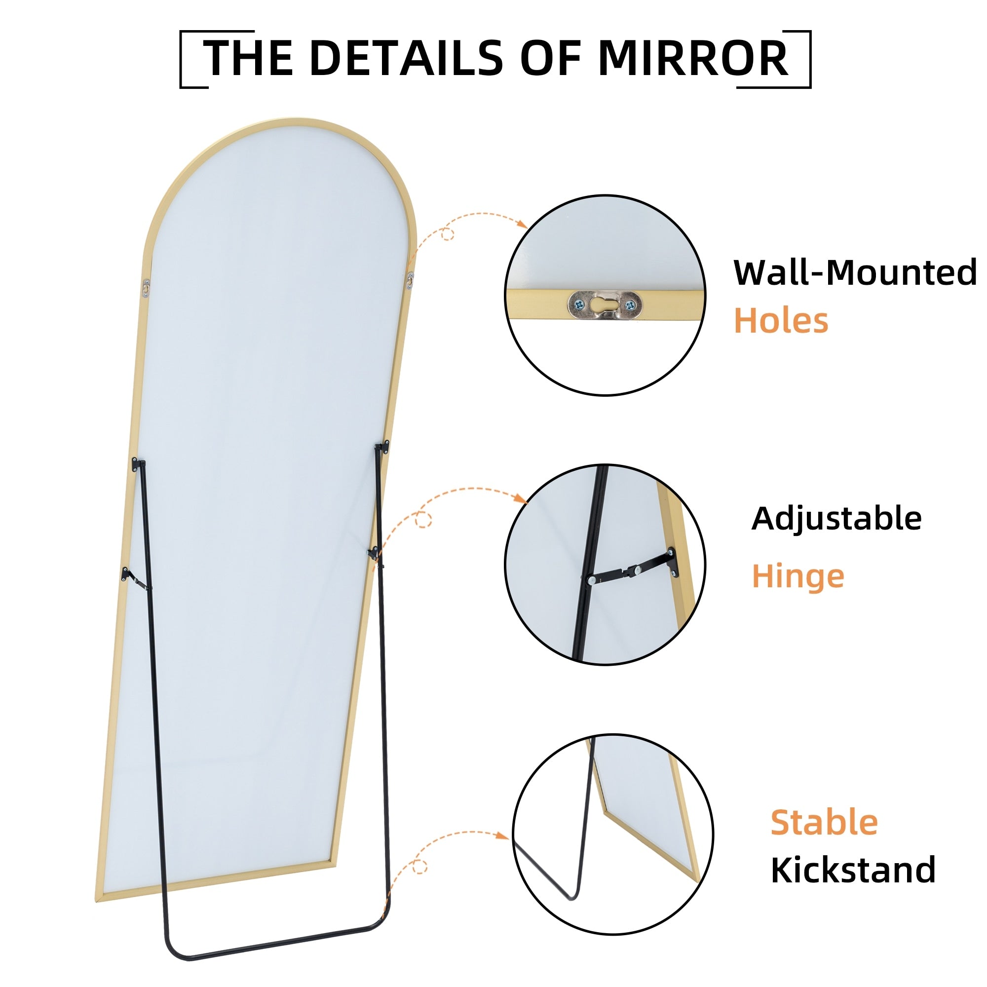 64x21Arch Full Length Floor Mirror with Stand Aluminum Alloy Frame,Wall-Mounted Mirror