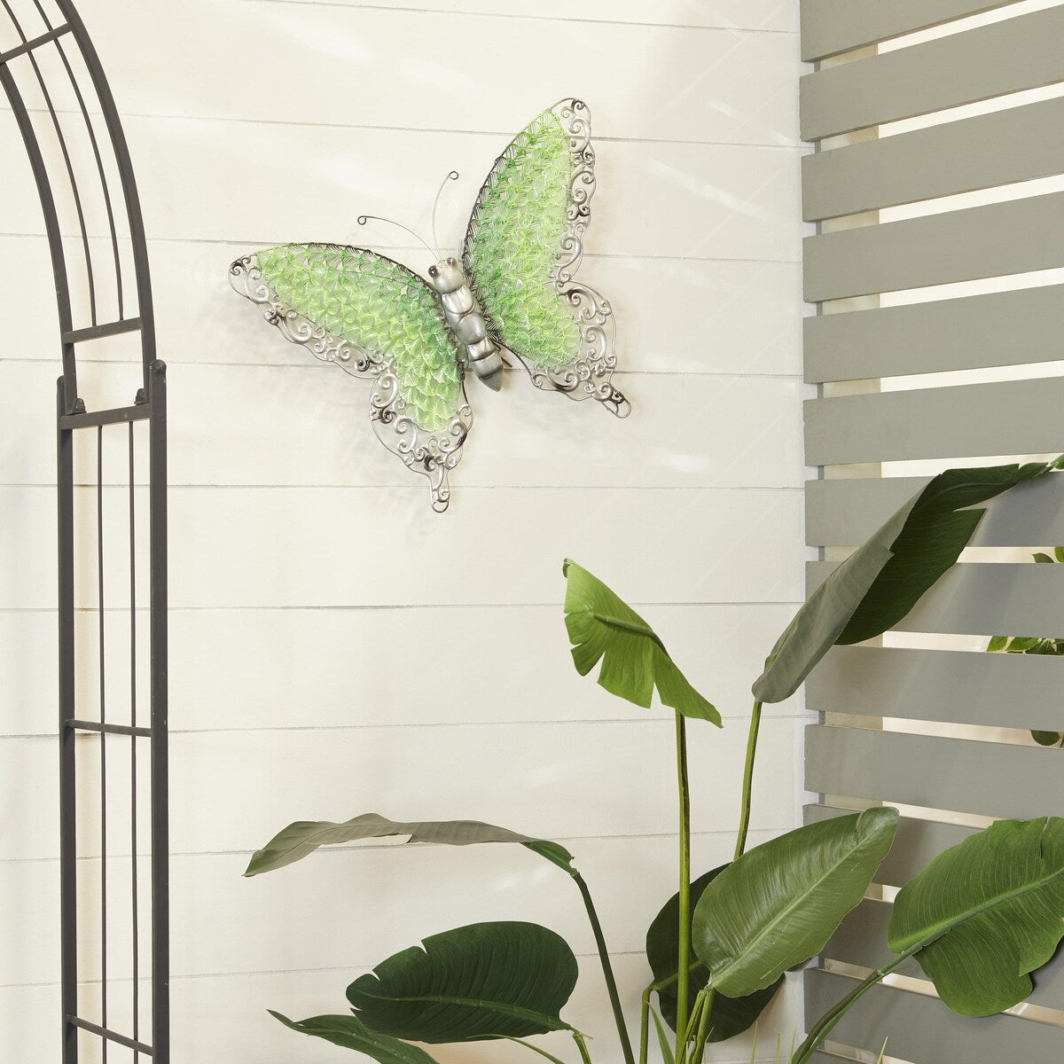 Metal Butterfly Indoor Outdoor Home Wall Decor - Silver, Green, Pink - Roche River Decor