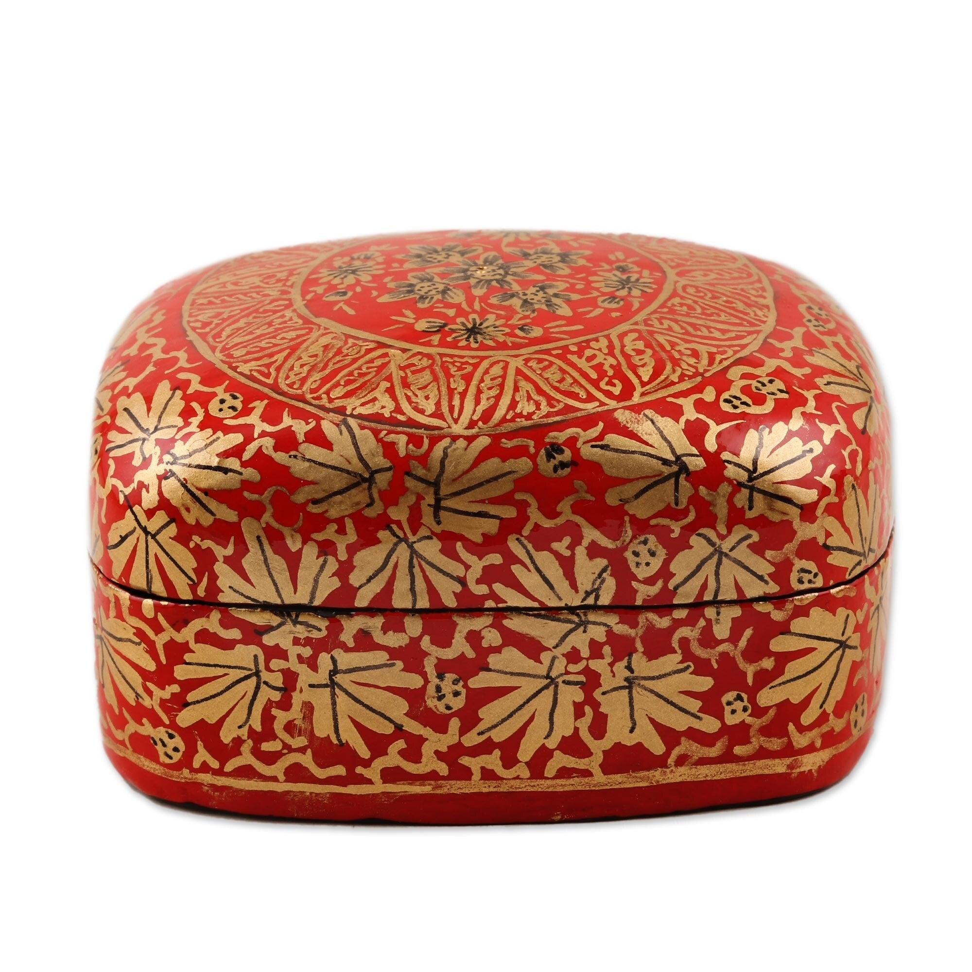 Novica Handmade Red Golden Bouquet Papier Mache Decorative Box