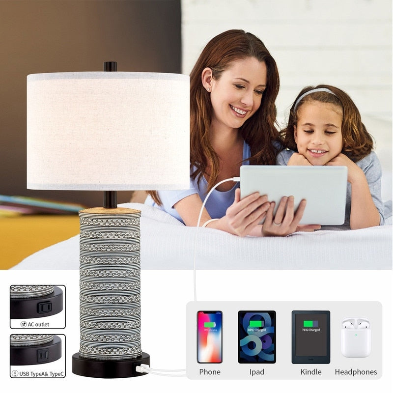 KAWOTI Touch Control Table Lamp Set with USB Ports (Set of 2)