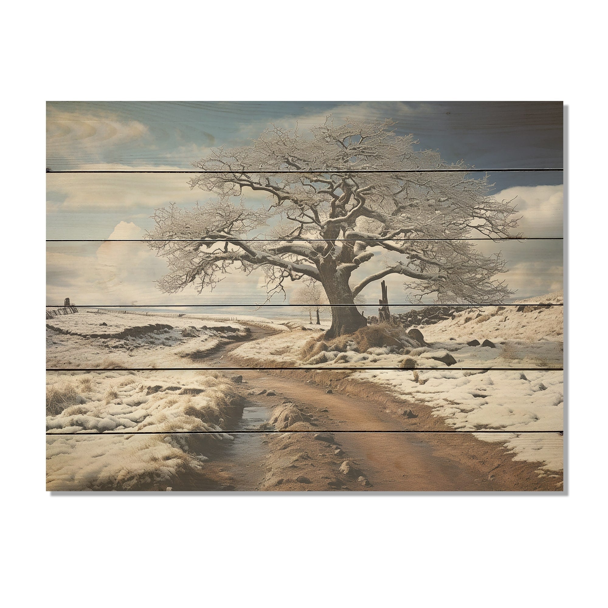 Designart Road In Meadow Horizon Meadow Wood Wall Decor - Traditional Grey Wood Panel On Natural Pine Wood