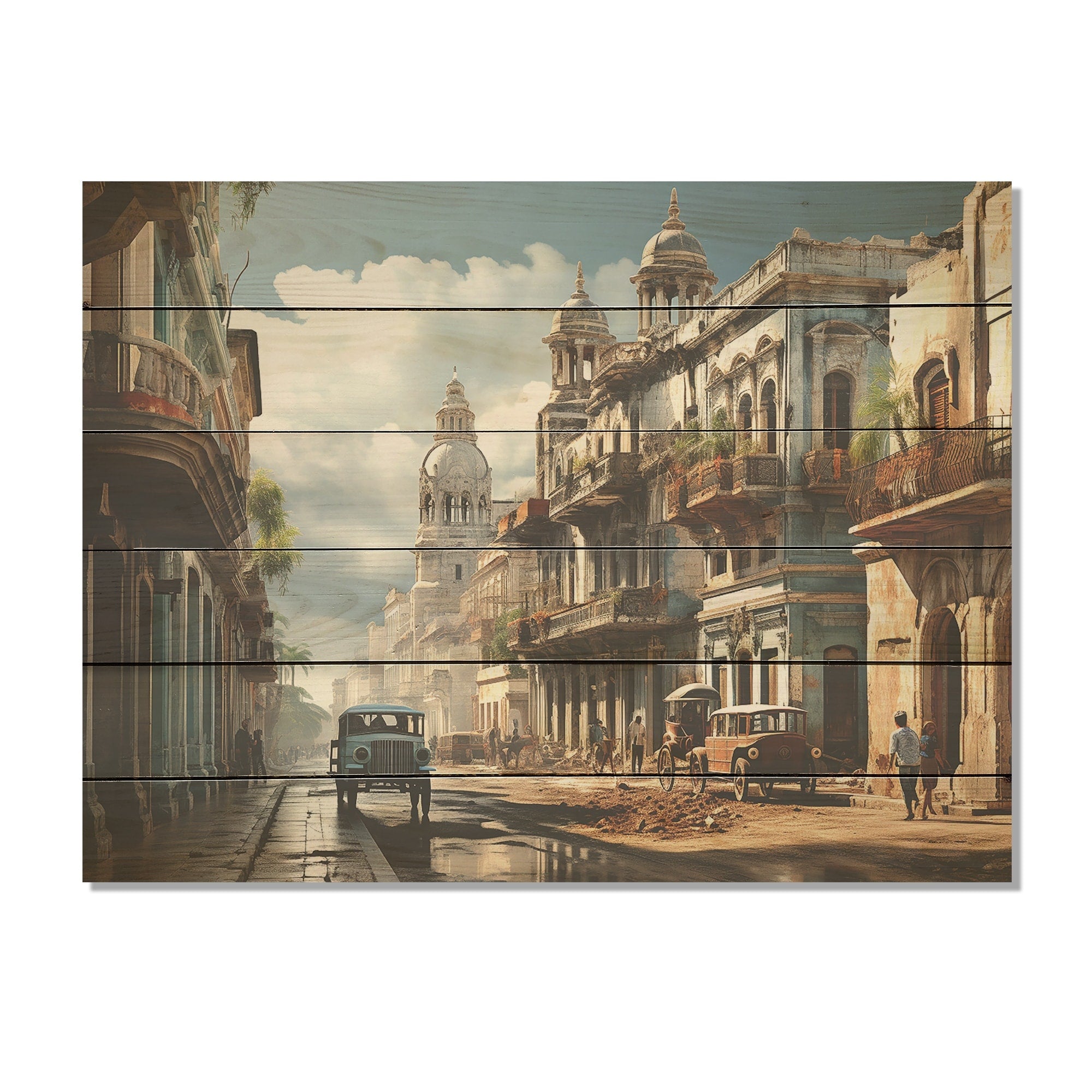 Designart Cuban Colonail Architecture Heritage Cuba Landscape Wood Wall Decor Beige Wood Panel On Natural Pine Wood