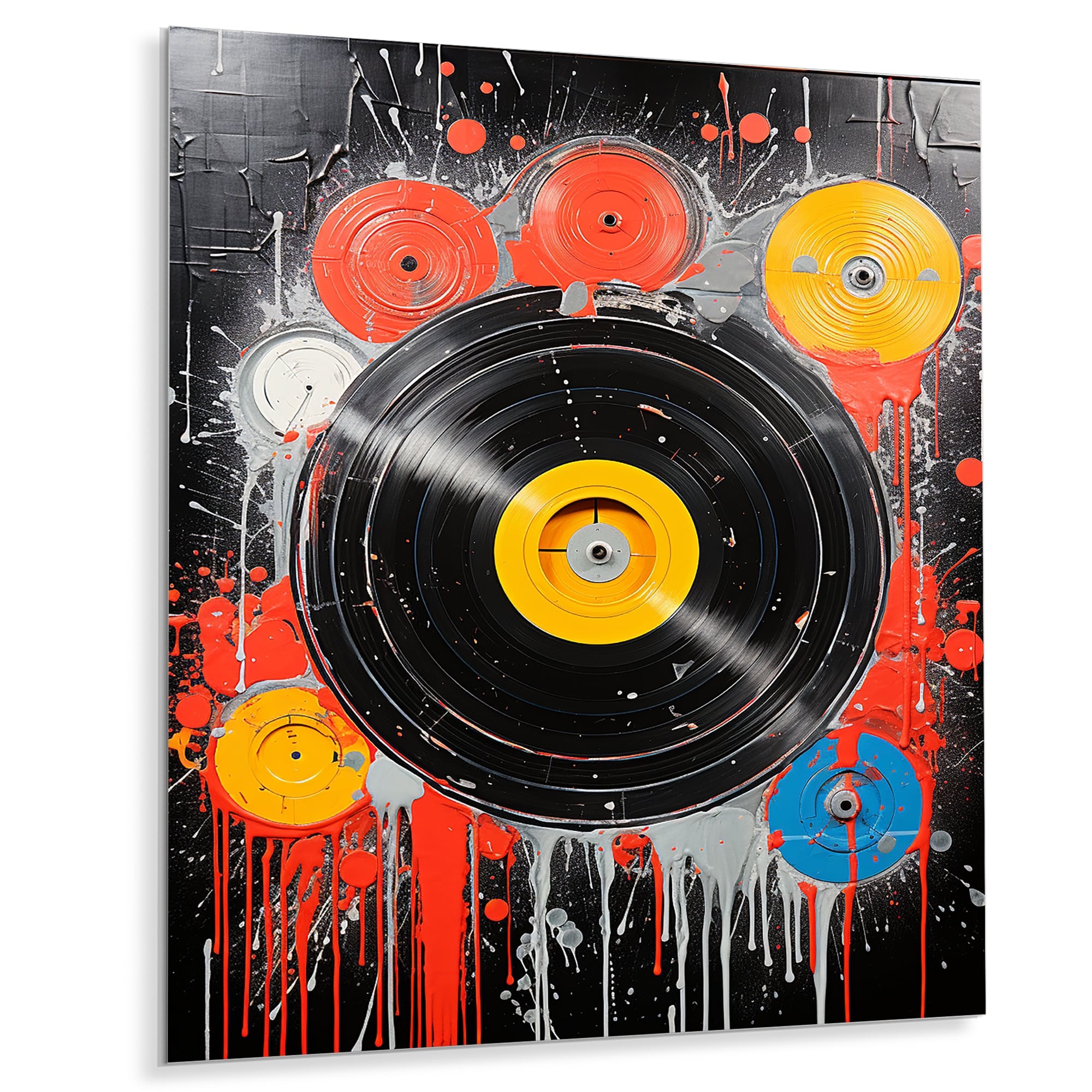 Designart Vintage Black And Yellow Dj Turntables Turntables & Boom Boxes Black Metal Wall Art - Modern Metal Art Work