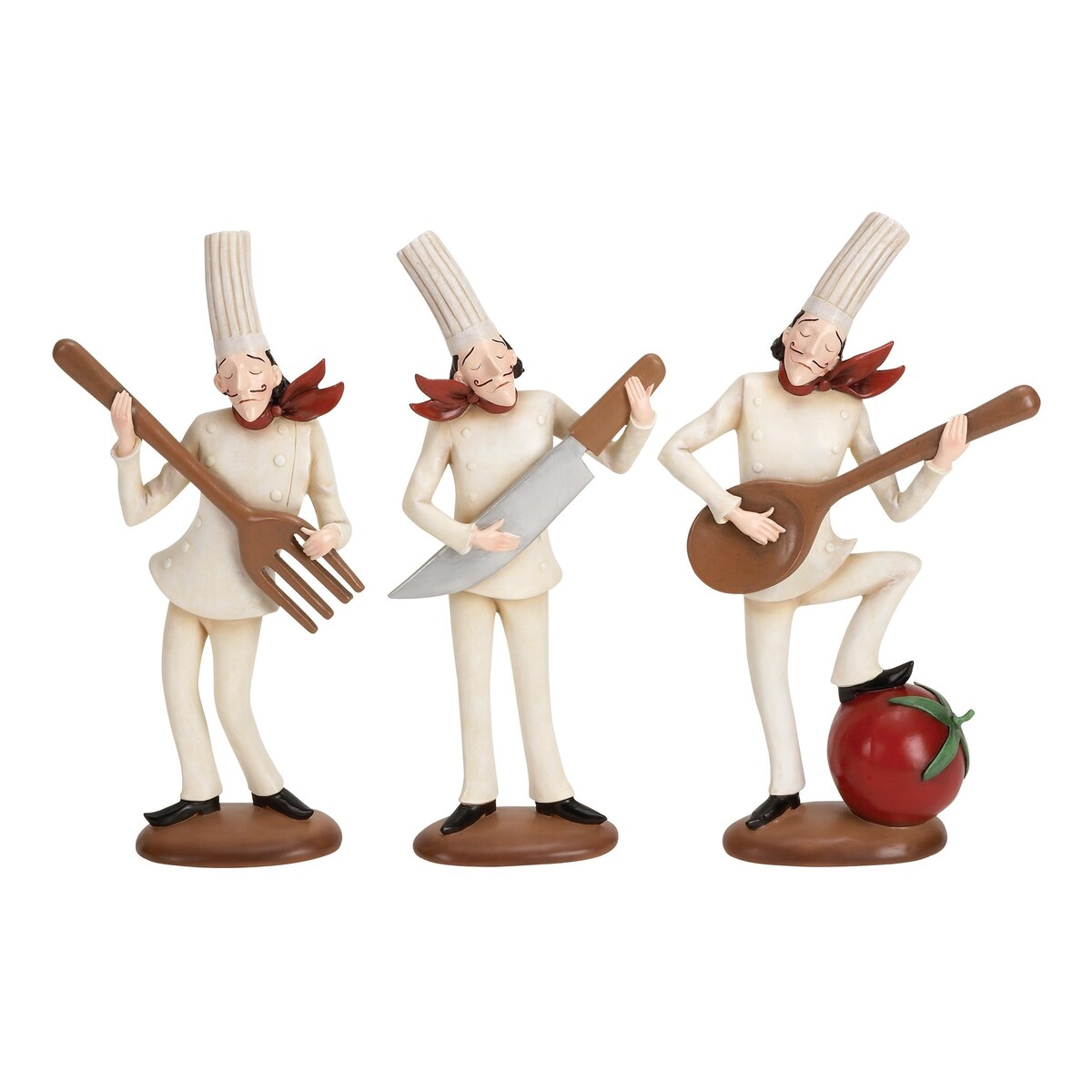 Polystone Chef Decorative Sculpture with Musical Instruments - Set of 3 White - Roche River Decor