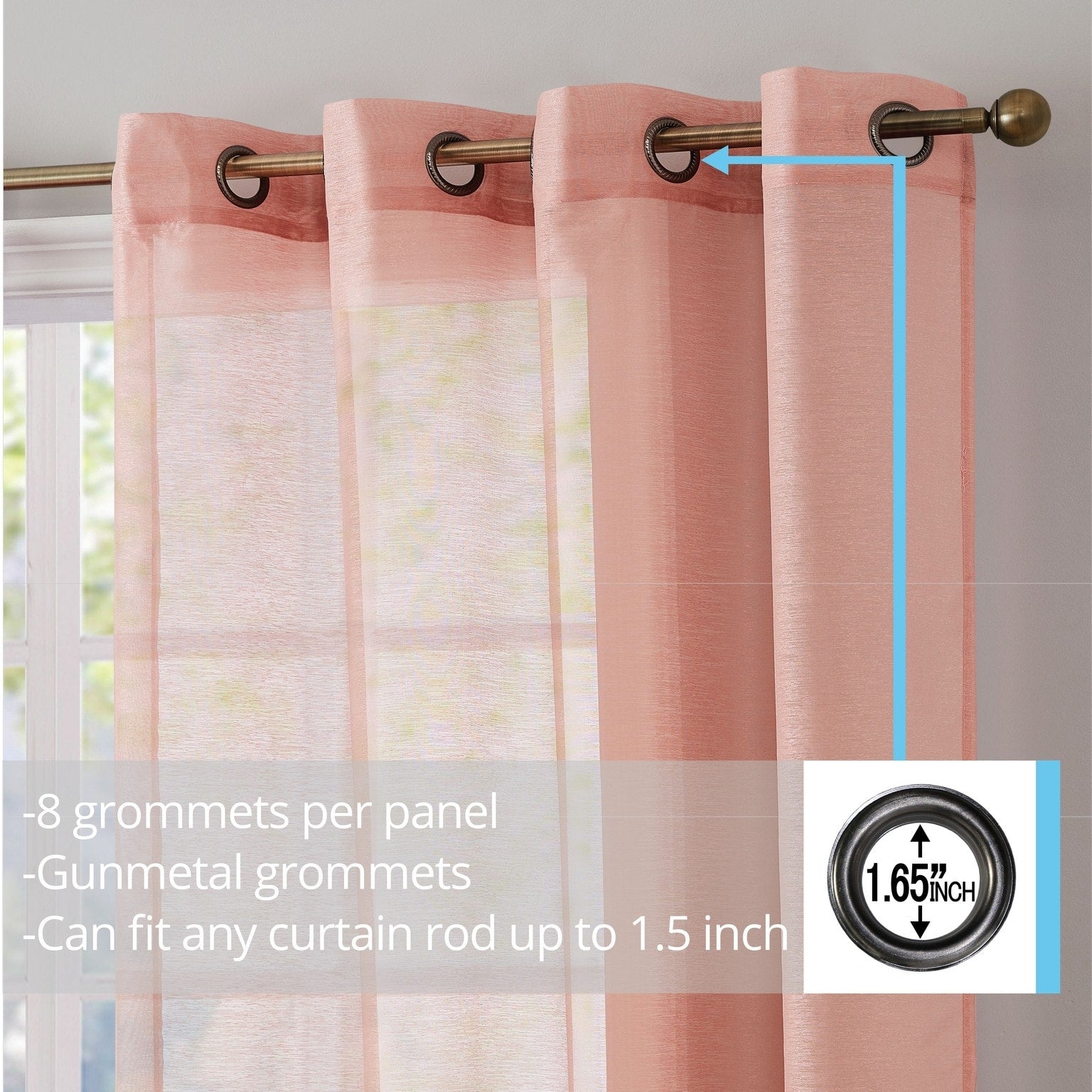 HLC.me 2 Piece Semi Sheer Voile Window Curtain Drapes Grommet Top Panels Bedroom, Living Room - Set of 2 panels