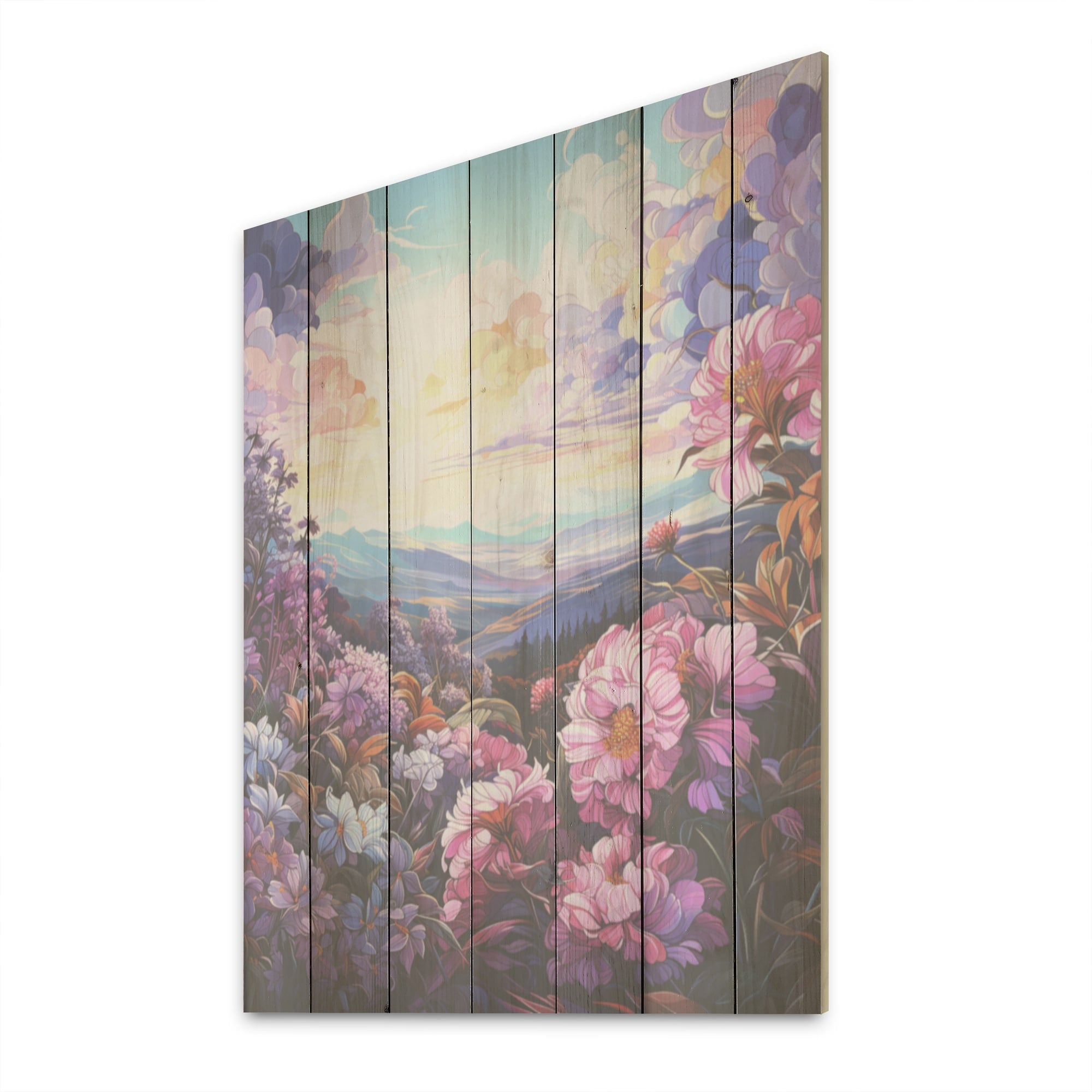 Designart Tuscany Italy Country Charm I Flowers Wood Wall Decor - Traditional Purple Wood Panel On Natural Pine Wood