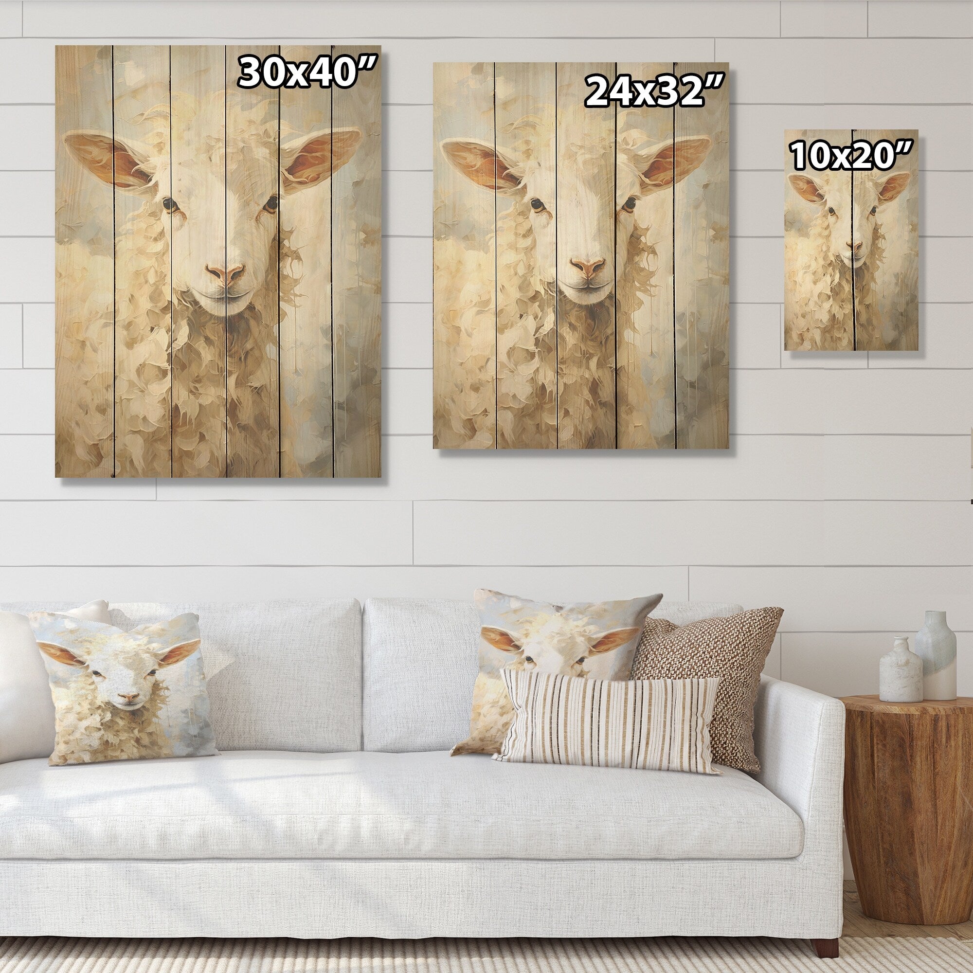 Designart Sheep Portrait Farm Wood Wall Decor - Country Beige Wood Panel On Natural Pine Wood