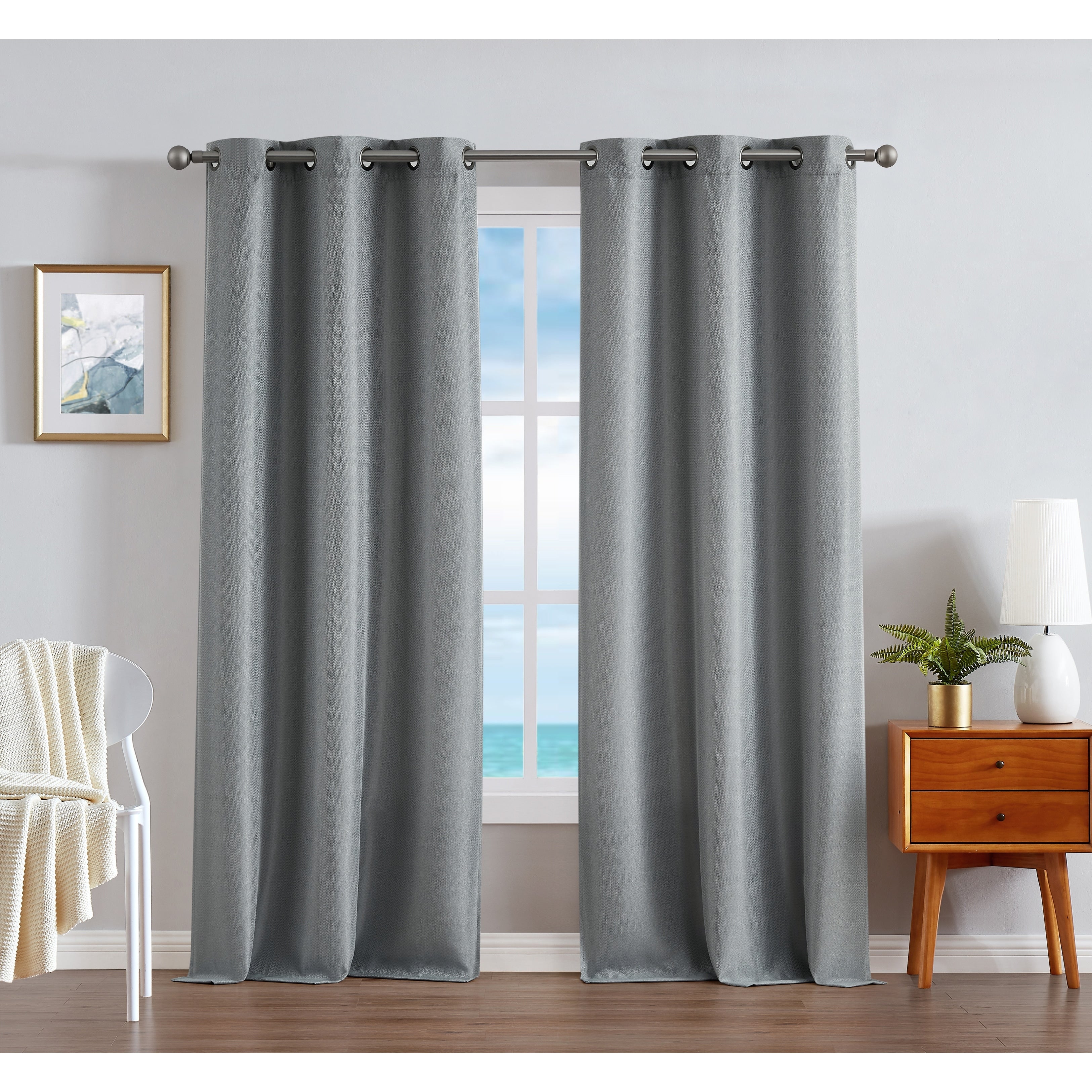 Nautica Milton Thermal Woven Room Darkening Grommet Window Curtain Panel Pair