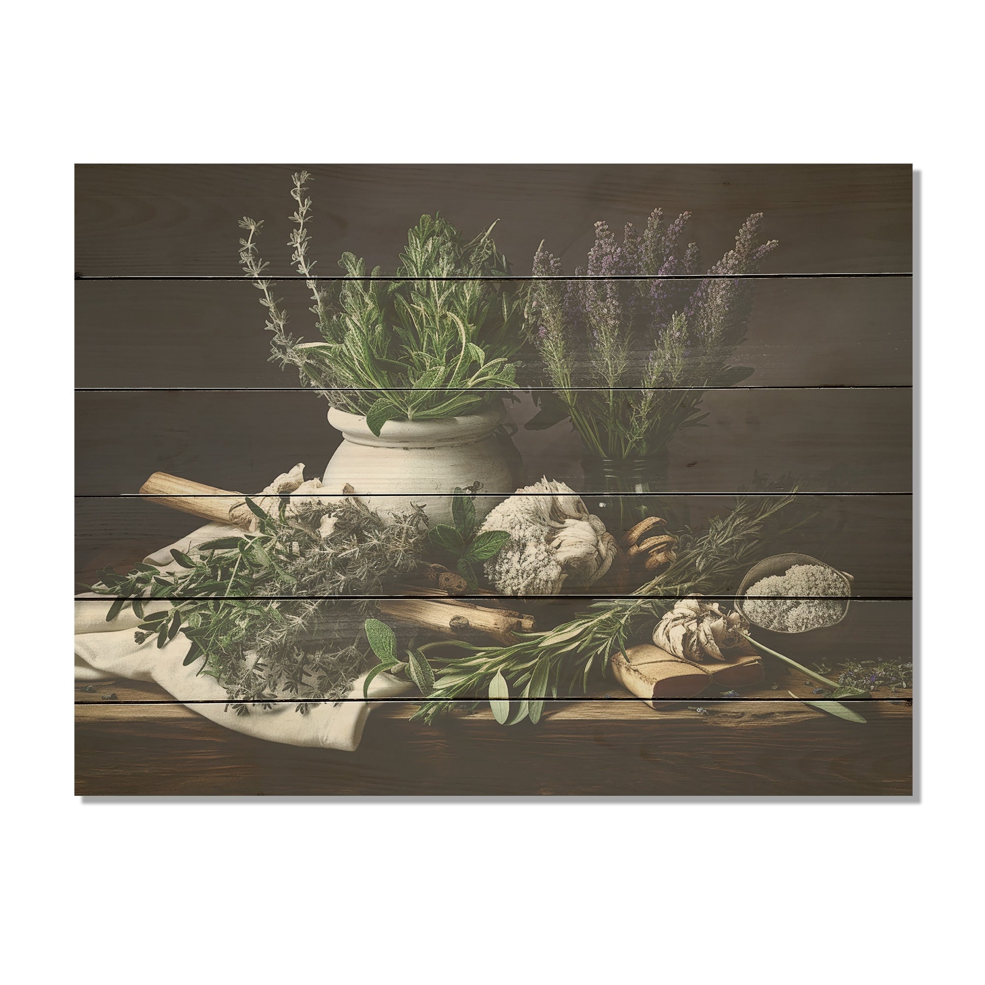 Designart Natures Herbs Bouquet Still Life Herbs Wood Wall Decor - Traditional Green Wood Panel On Natural Pine Wood