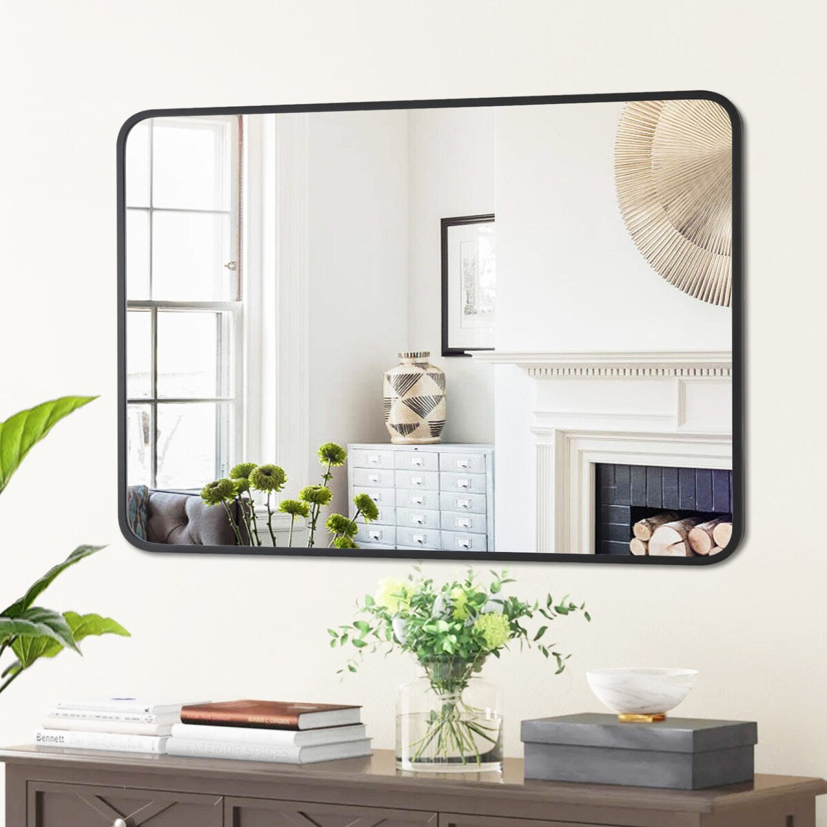 Rounded Rectangular Metal Framed Bathroom Vanity Mirror