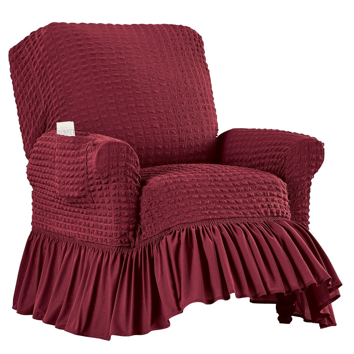 Textured Squares Ruffled Slipcover - Recliner