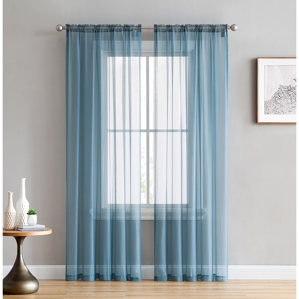 HLC.me Sheer Voile Window Treatment Rod Pocket Curtain Panels for Bedroom, Living Room, Kitchen - Set of 2 panels