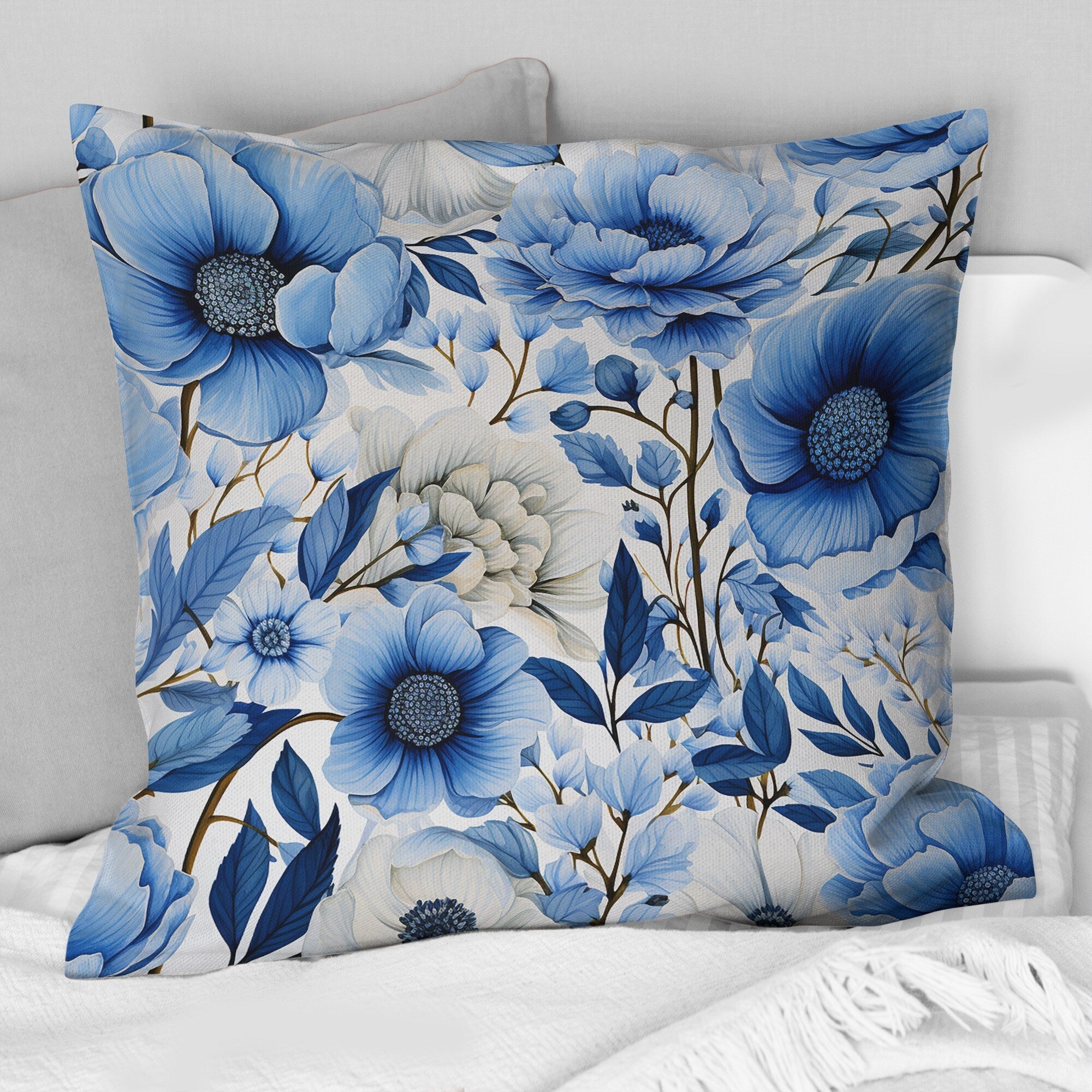 Designart Blue Watercolor Eccentric Floral Pattern I Floral Printed Throw Pillow