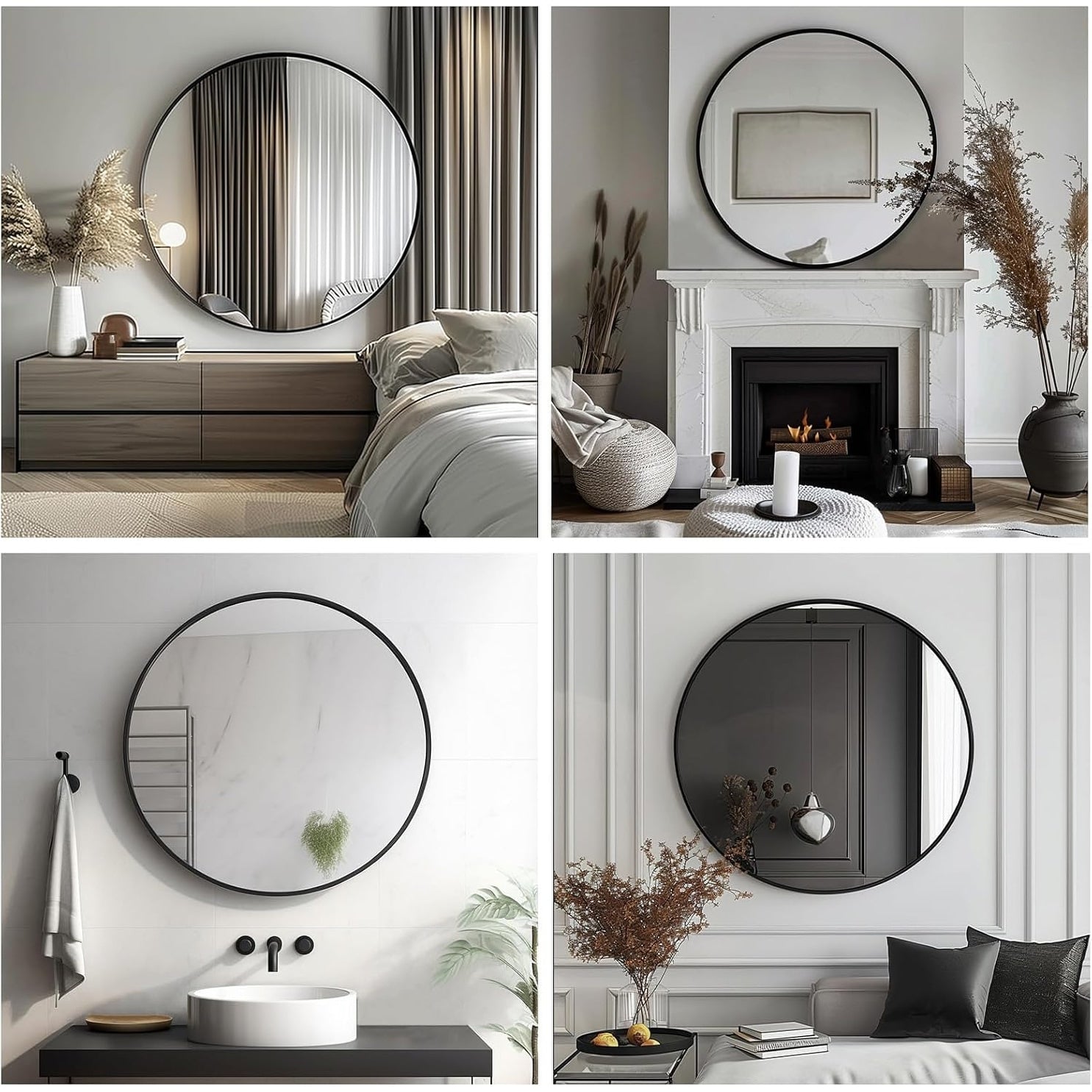 Round Wall Mirror - Black Bathroom Mirror with Metal Frame - Modern Hanging Mirror for Entryway, Bathroom, Vanity, Living Room