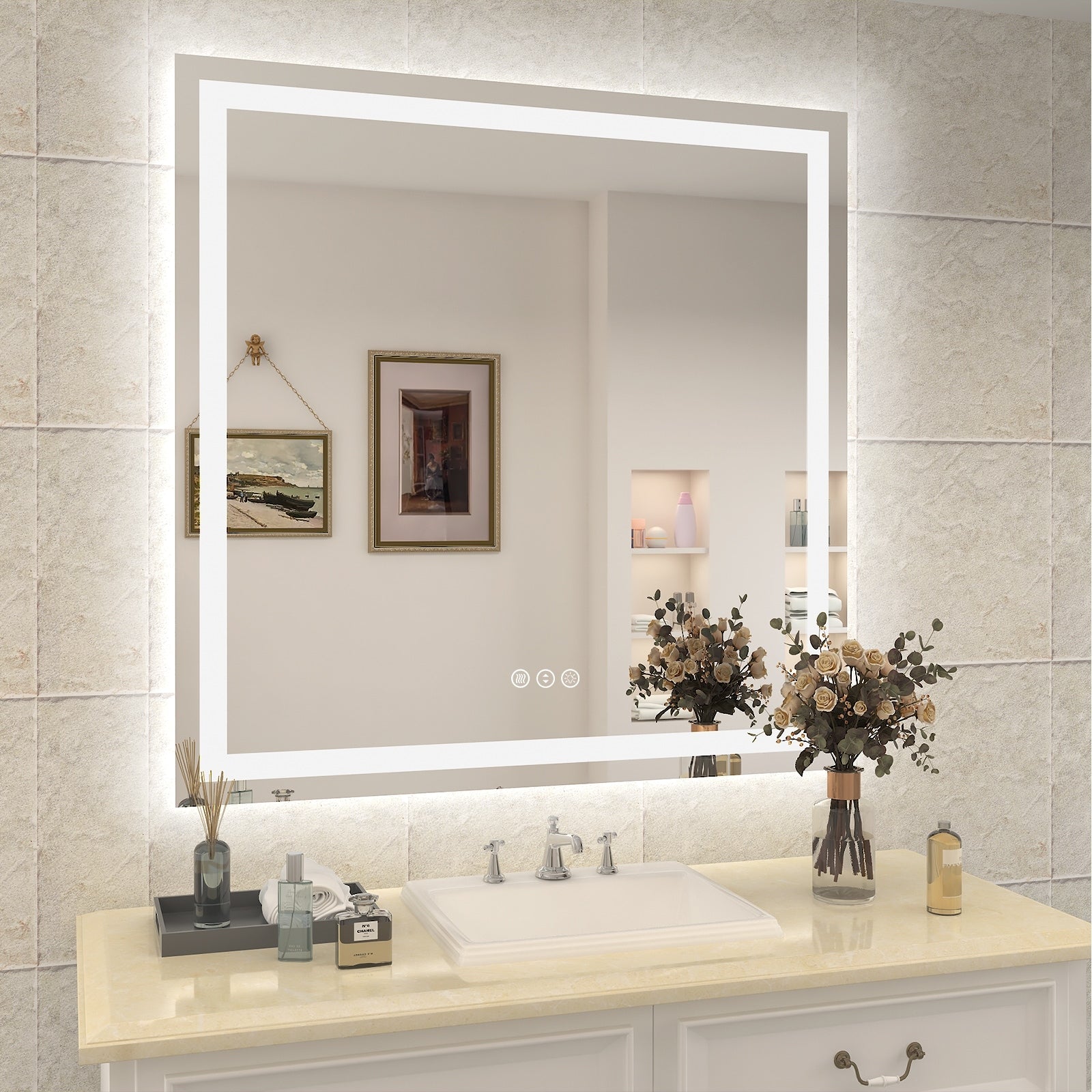 Apmir Full Size Frameless Front and Back LED Lighted Bathroom Vanity Mirror Anti-Fog in Tempered Glass & ETL