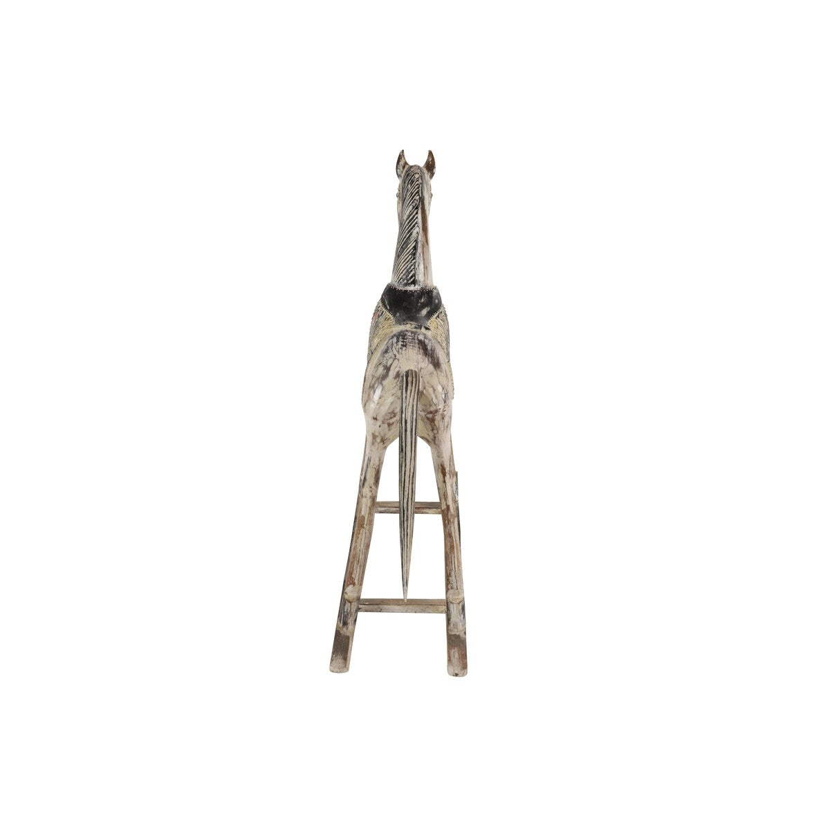 Wood Horse Rocking Decorative Sculpture with Brown Distressing and Colorful Accents - Beige - Roche River Decor