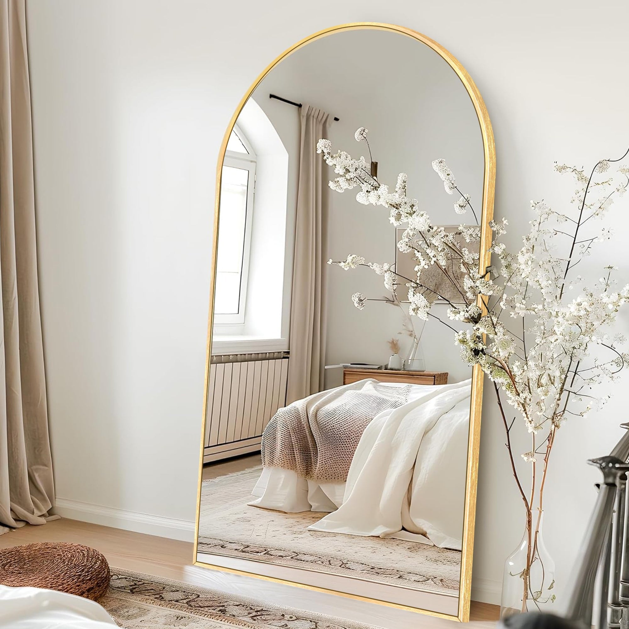 Modern Arched Full Length Aluminum Alloy Floor Mirror Standing Mirror