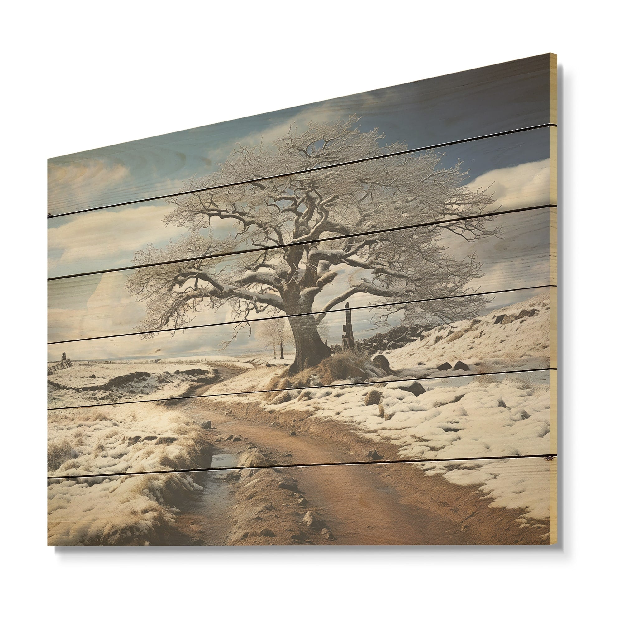 Designart Road In Meadow Horizon Meadow Wood Wall Decor - Traditional Grey Wood Panel On Natural Pine Wood