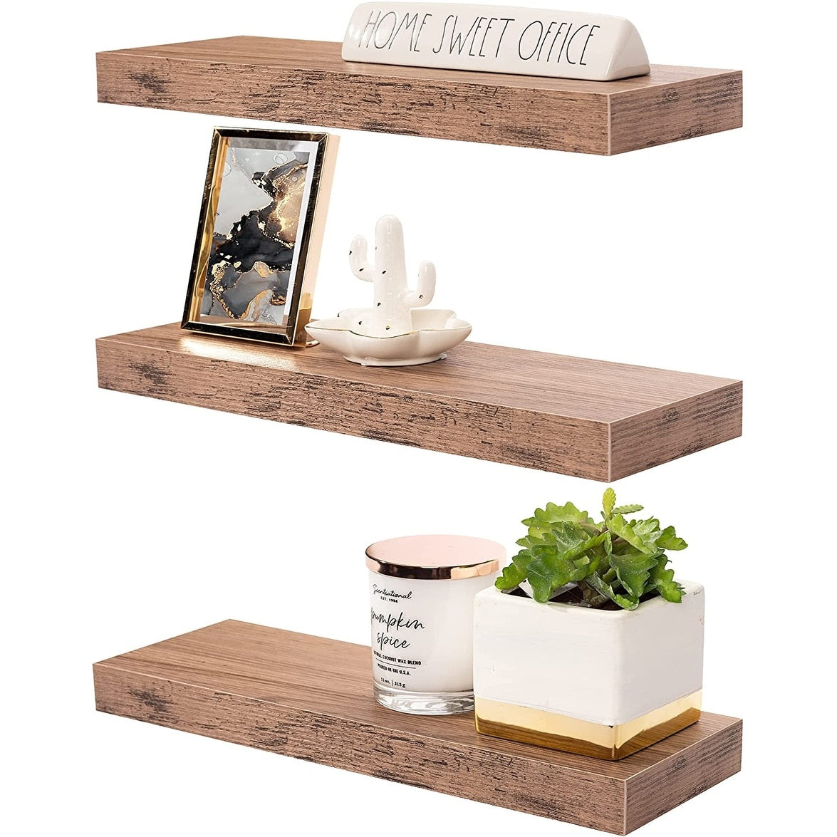 Floating Shelf Set, Rustic Wood Beach Style Hanging Wall Shelves - 3-Pack