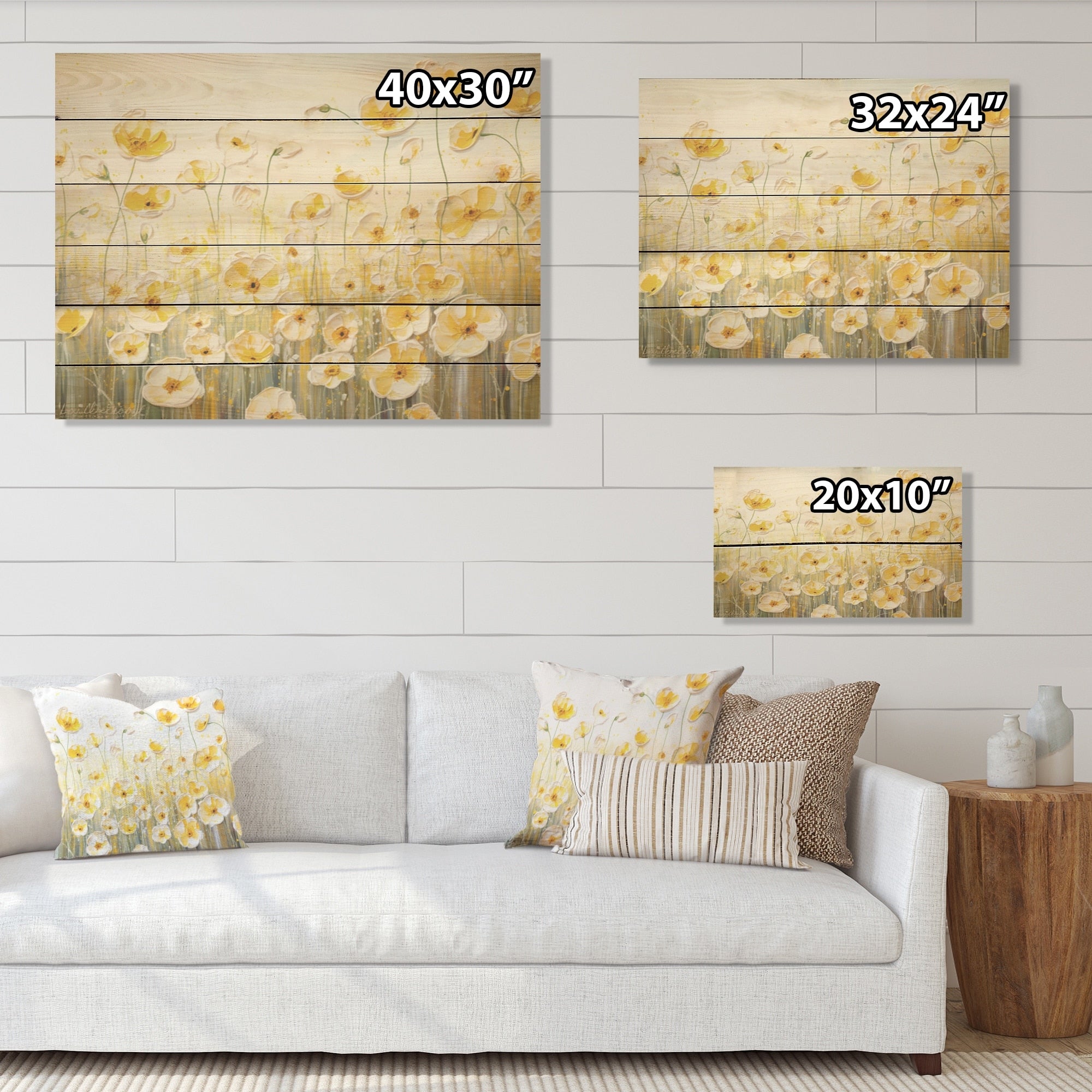 Designart Buttercups Floral Array Field Flower Field Wood Wall Decor - Traditional Wood Panel On Natural Pine Wood