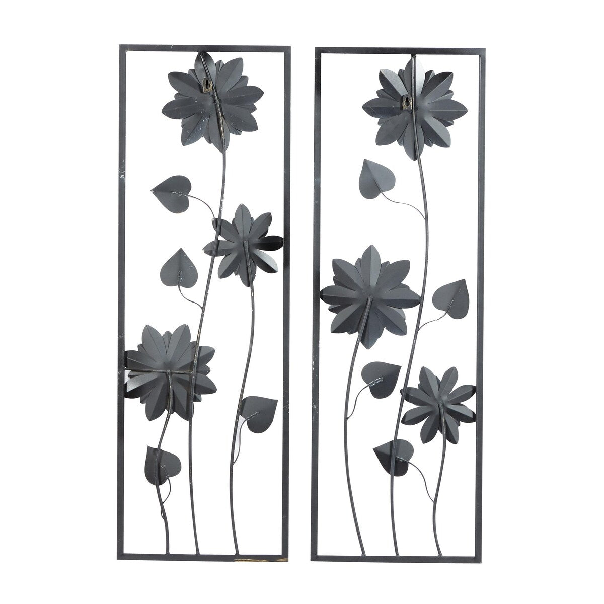 Metal Floral Home Wall Decor with Black Frame - Set of 2 Gray - Roche River Decor