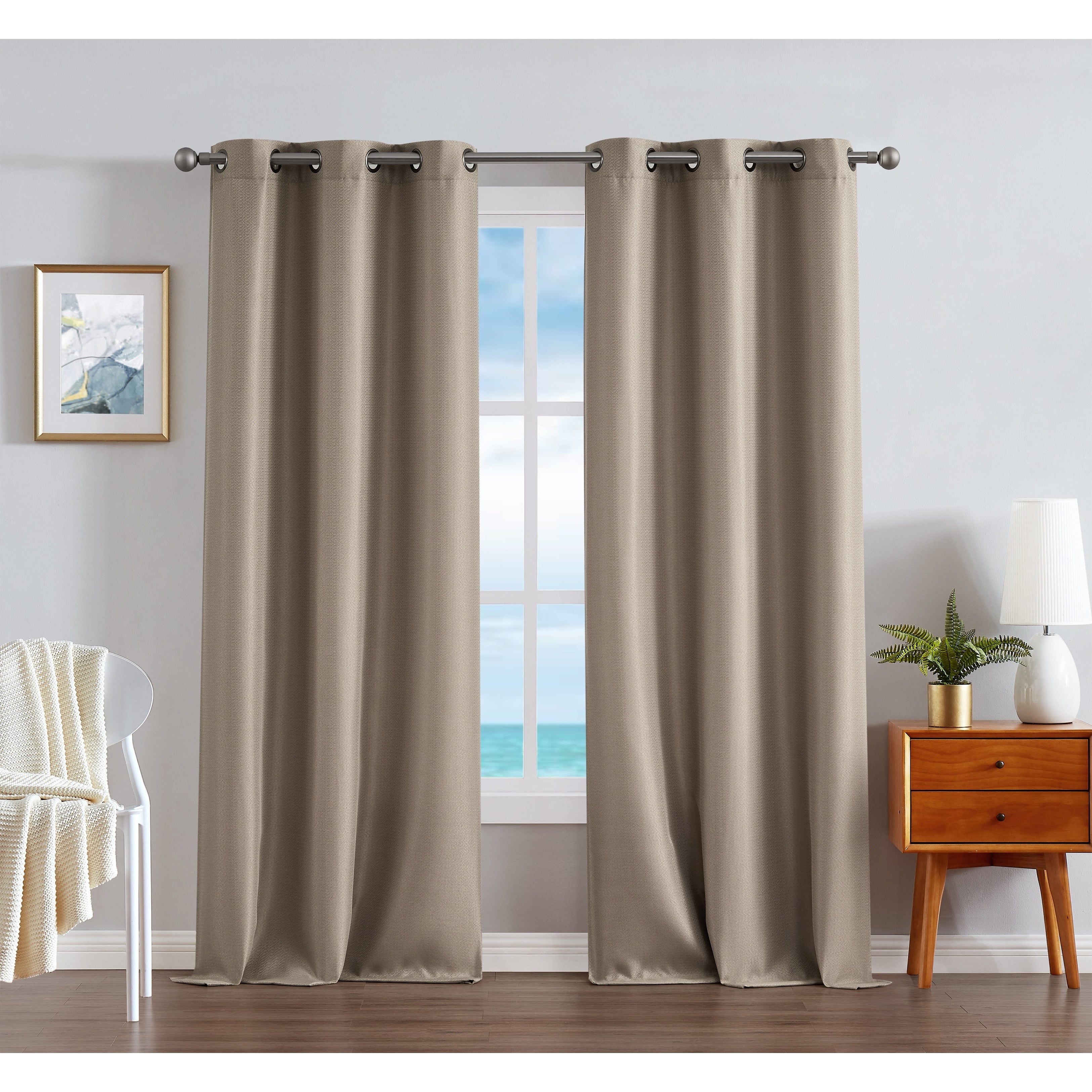 Nautica Milton Thermal Woven Room Darkening Grommet Window Curtain Panel Pair