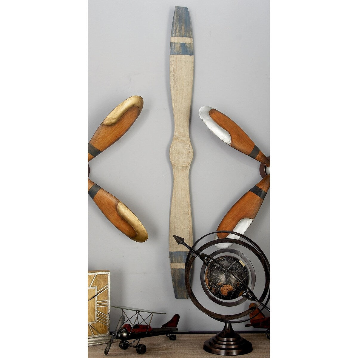 Wood Airplane Propeller 2 Blade Home Wall Decor with Aviation Detailing - Brown - Roche River Decor