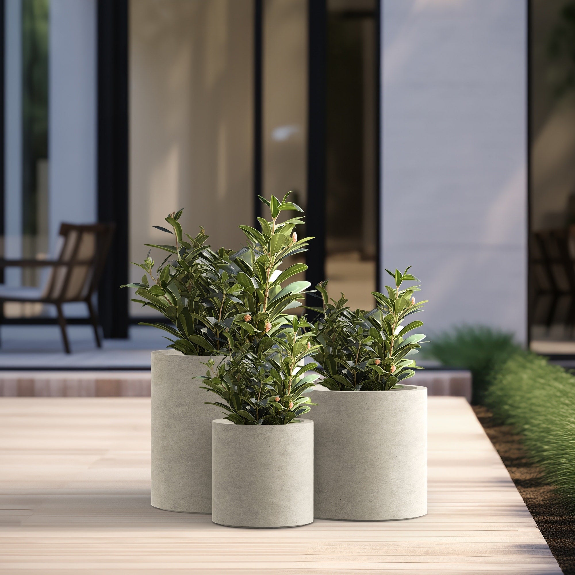 Tall Concrete Round Plant Pots / Large Indoor and Outdoor flower Planters