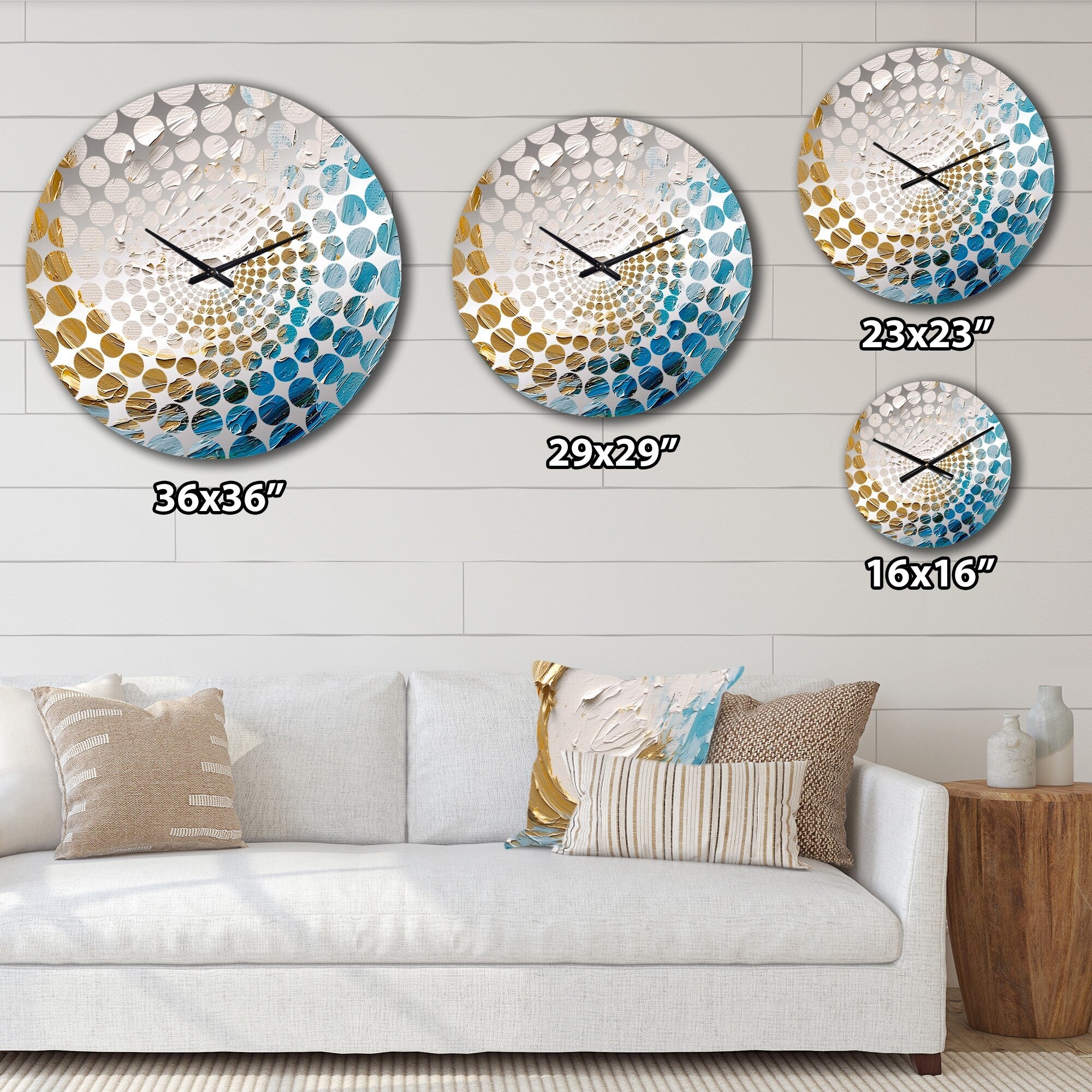 Designart Gold and Turquoise Spiral Nebula Gold Abstract Spirals Clocks Modern Oversized Wall Clocks For Bedroom