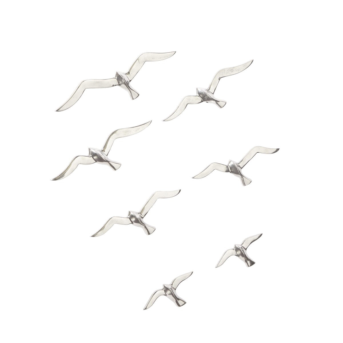 Aluminum Metal Bird Floating Flock of Home Wall Decor - Set of 7 Silver - Roche River Decor