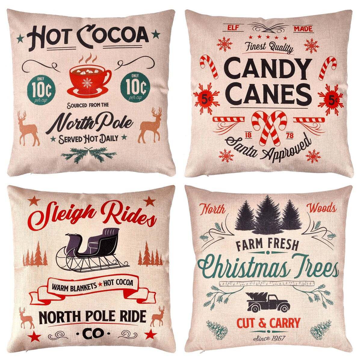 Syncfun 4 PCS Farmhouse Christmas Pillow Covers 18x18, Winter Holiday Decorations, Rustic Throw Cushion Case