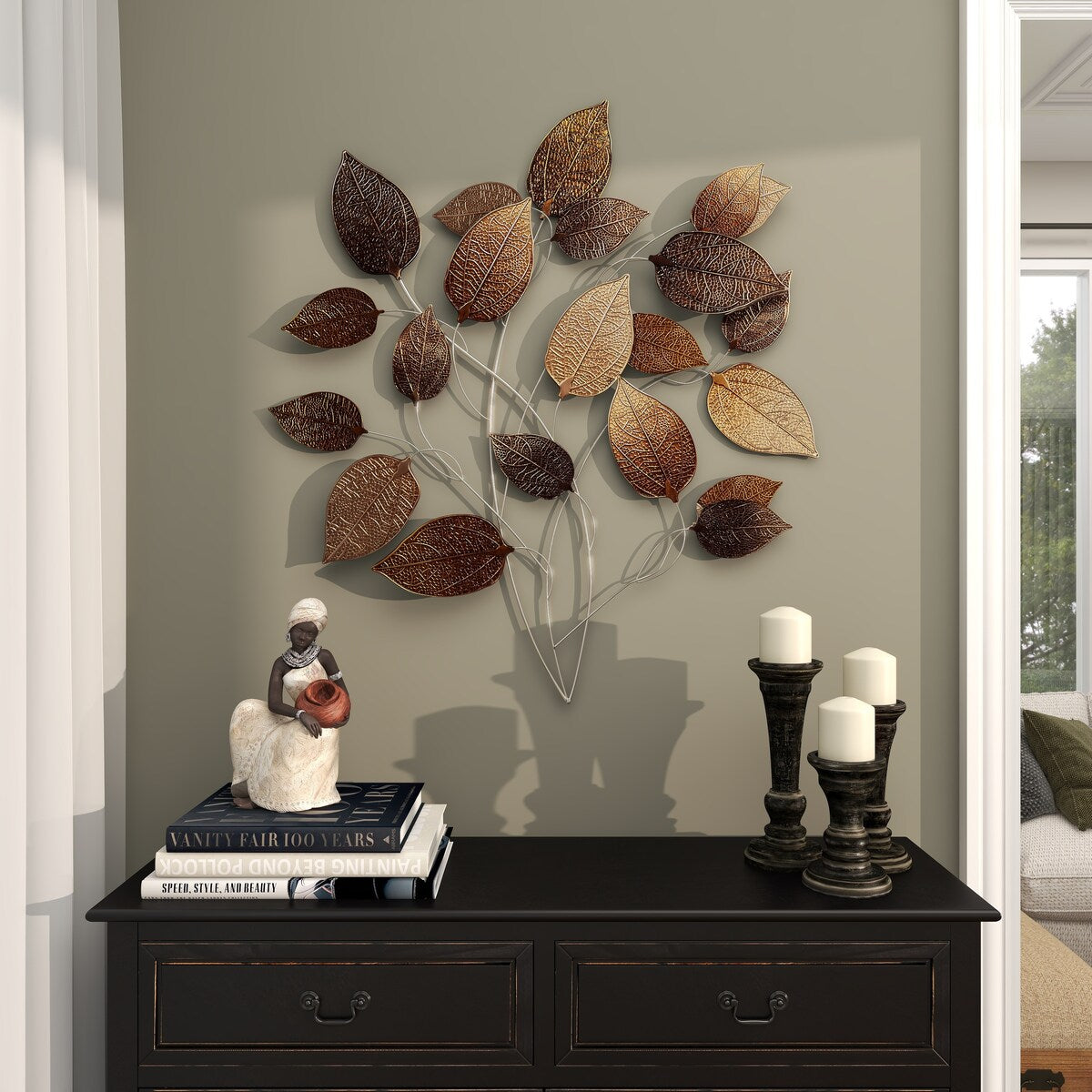 Metal Leaf Textured Home Wall Decor with Multiple Shades - Bronze - Roche River Decor