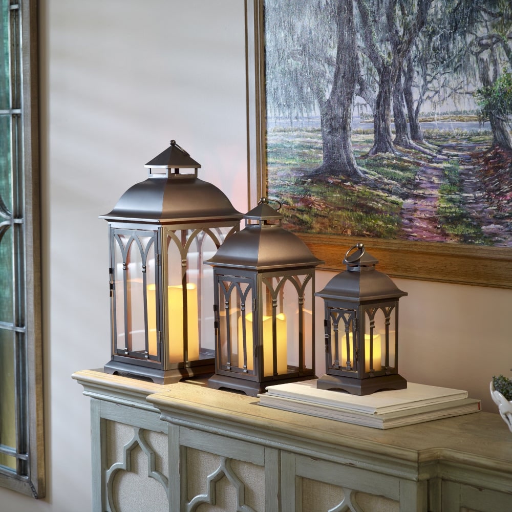 Set of 3 Indoor-Outdoor Lombard Metal Lanterns