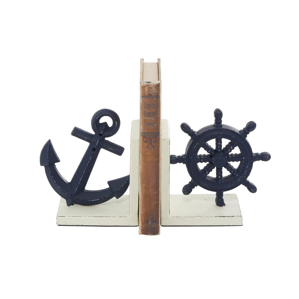 Metal Anchor and Ship Wheel Decorative Bookends - Set of 2 Blue - Roche River Decor